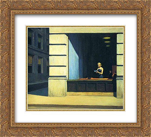 Edward Hopper 'New York Office' 24x20 Gold Ornate Framed Art Print - 2X Matted Wall Decor for Living Room, Office & Gallery Display