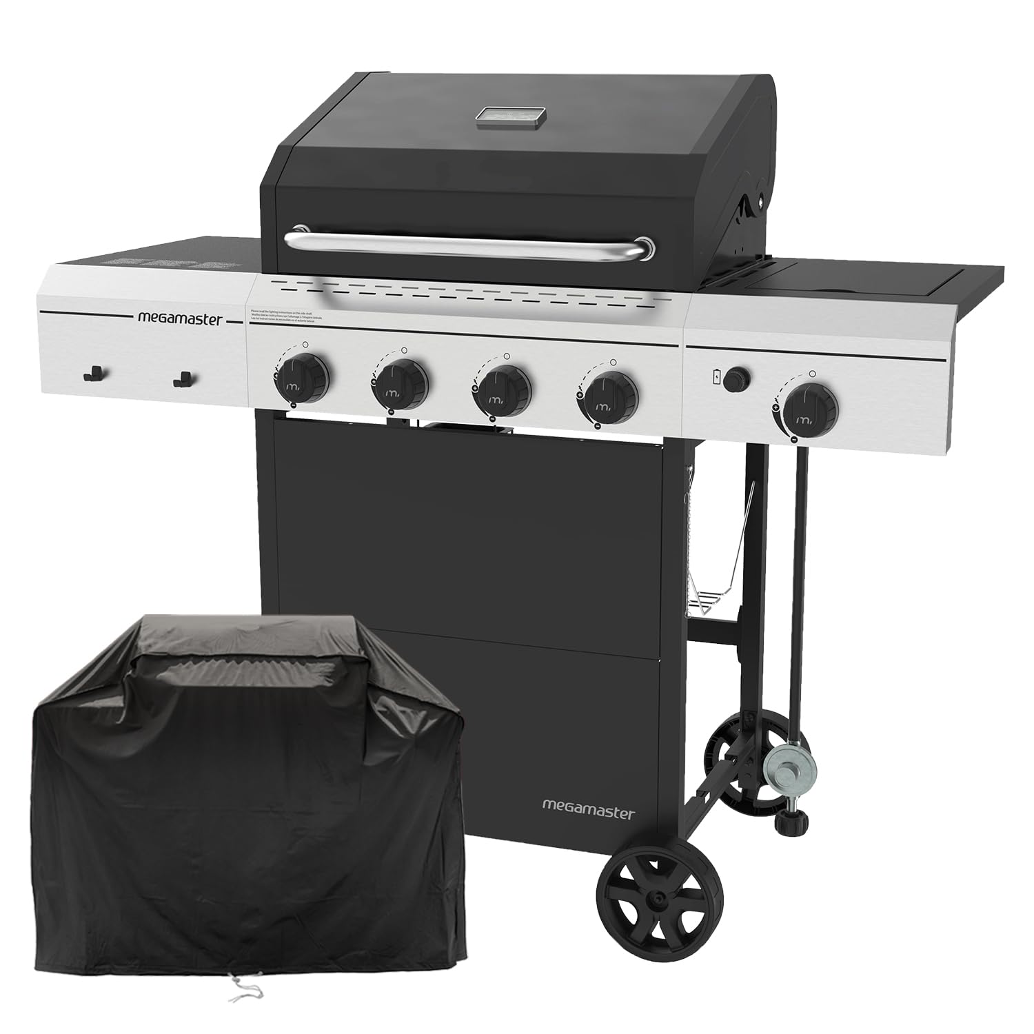 4-Burner Propane Gas Grill with Side Burner & Cover - 52,000 BTU, 568 SQ. In. Stainless Steel BBQ Grill for Outdoor Cooking, Backyard, Patio, Camping & Tailgating - Model 720-0804HK