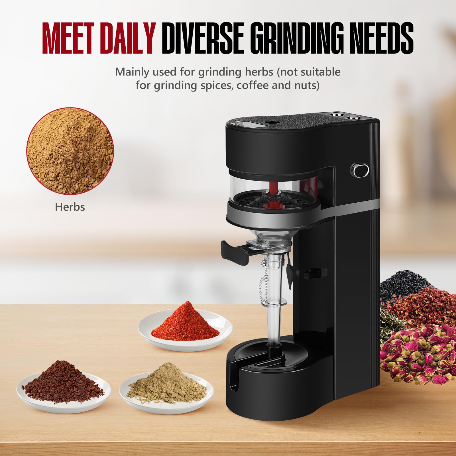 Electric Herb Grinder with 1800mAh Battery - 500g Large Capacity Kitchen Grinder with Storage Box (Black) - Perfect for Grinding Spices, Coffee Beans, and Herbs at Home or On-the-Go