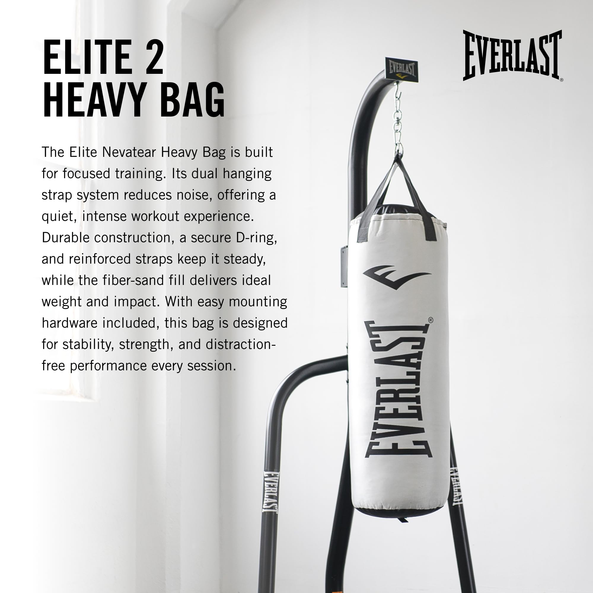 Everlast Elite 2 & Prime Punching Bag - Heavy Duty PVC Boxing Bag for MMA, Kickboxing, Muay Thai Training - Perfect for Home Gym, Boxing Workouts & Martial Arts Practice