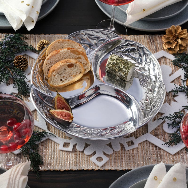 Premium Holly Berries Divided Serving Platter - Elegant Holiday Party Appetizer Tray for Christmas, Thanksgiving & Entertaining