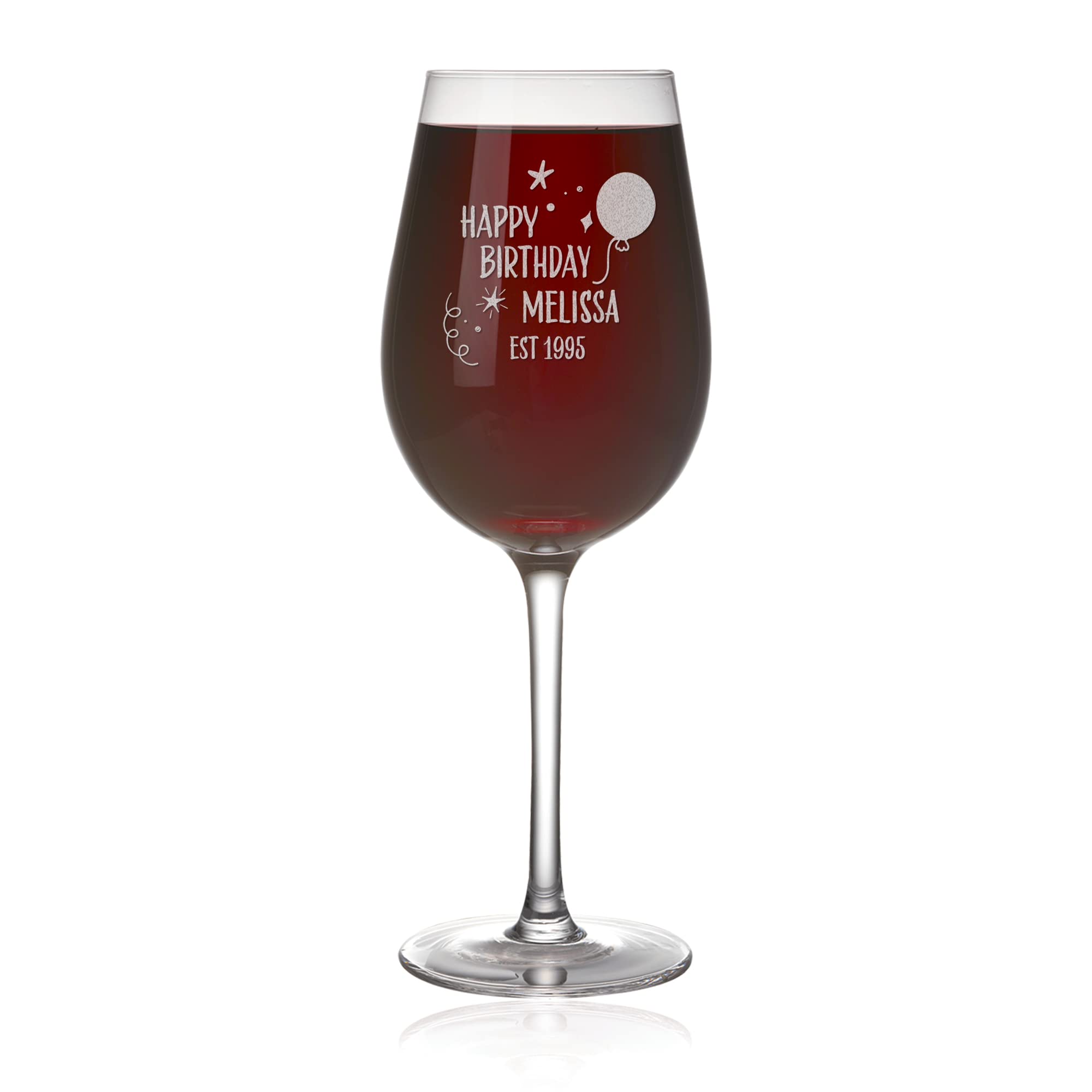 Personalized Happy Birthday Wine Glass with Custom Name & Year - Unique Birthday Gift for Mom, Girlfriend, Sister - Perfect for Birthday Celebrations, Bridal Showers & Anniversary Parties (Balloon Design)