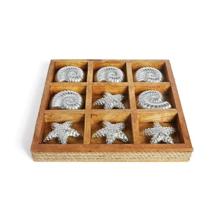 Premium Wooden Seashore Tic Tac Toe Game Set - Classic Beach Themed Board Game for Kids & Adults - Perfect for Beach Vacations, Family Gatherings & Outdoor Fun