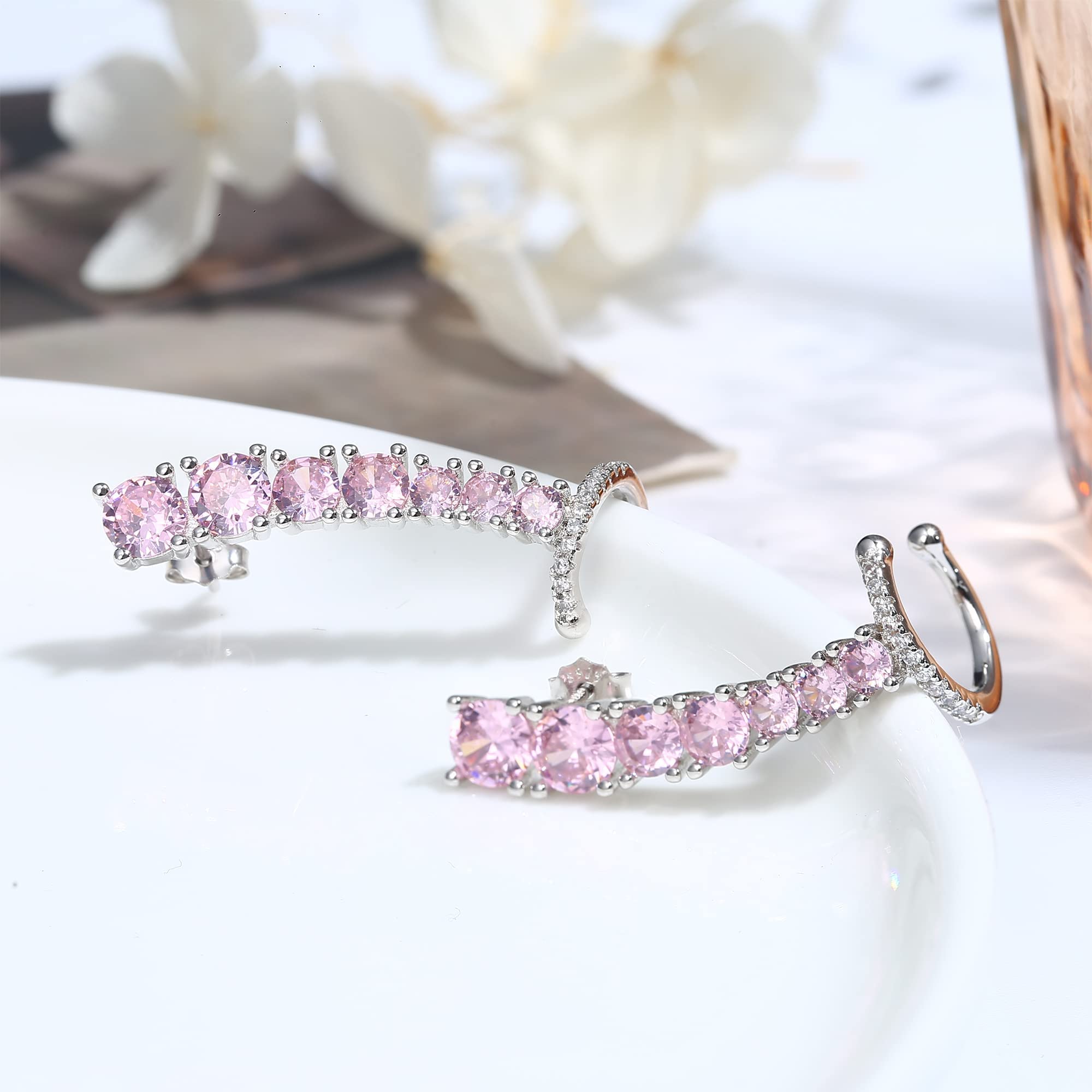 Diamday 925 Sterling Silver Ear Cuffs & Climber Earrings for Women - Cubic Zirconia Stud Ear Crawlers in Multiple Colors | Perfect for Parties, Weddings & Everyday Wear