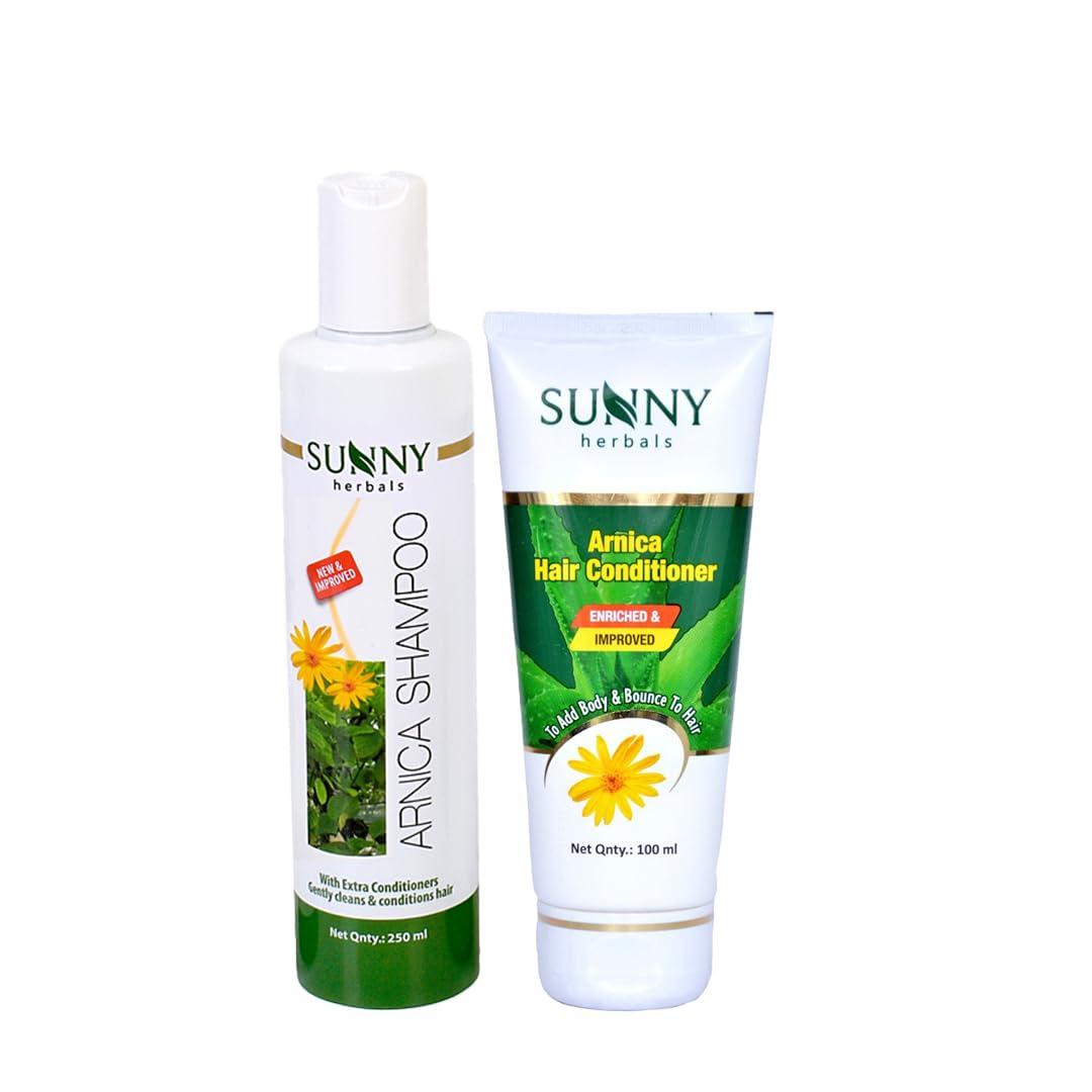 Sunny Arnica Shampoo (8.5oz) & Conditioner Set (3.4oz) | Natural Hair Care for Soft, Shiny & Healthy Locks | Moisturizing & Damage Protection Formula | Reduces Breakage & Tangles | Perfect for Daily Use, Color-Treated Hair & Scalp Nourishment