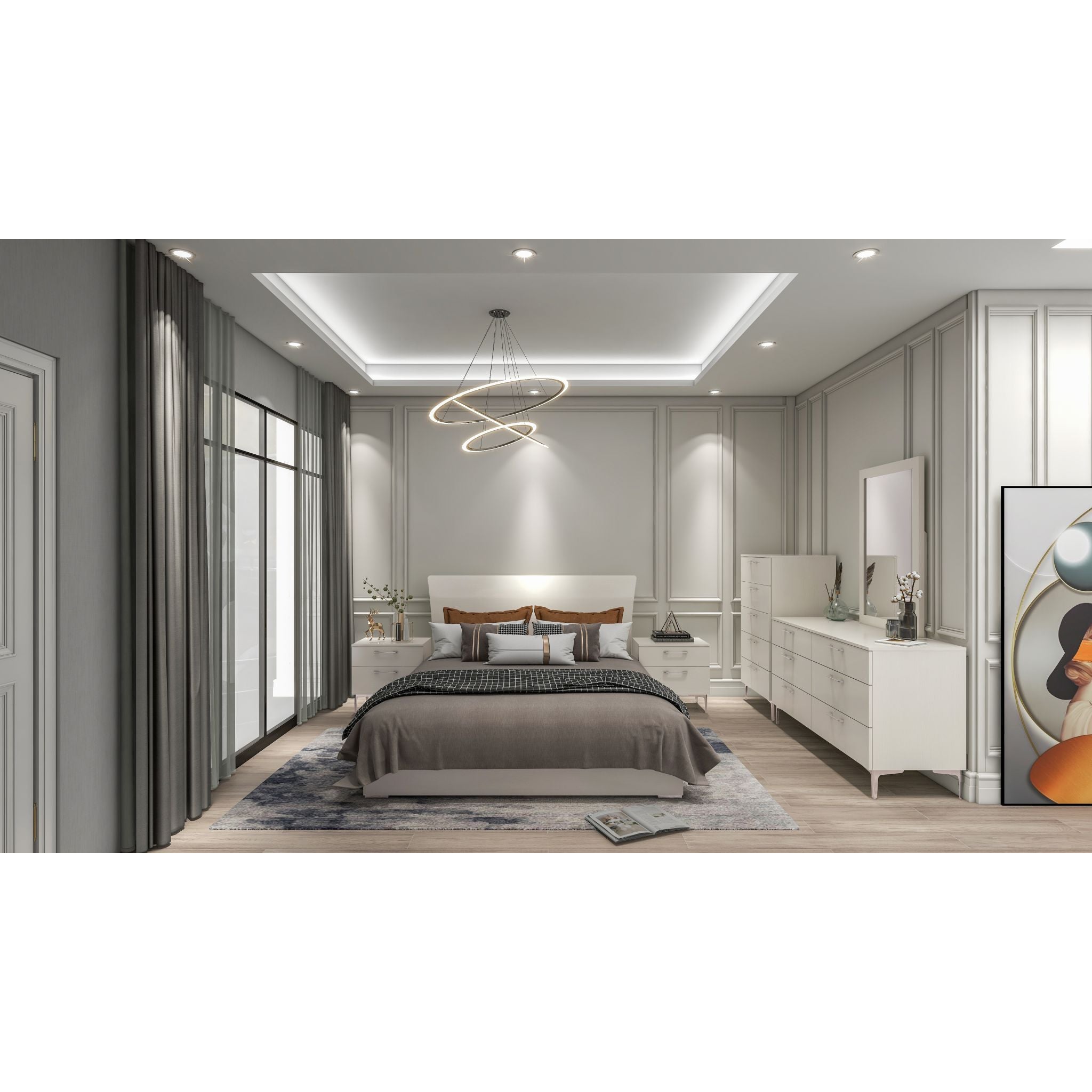Apollo Queen Size Bed Frame - White Modern Bedroom Furniture for Master Bedroom & Guest Room Decor