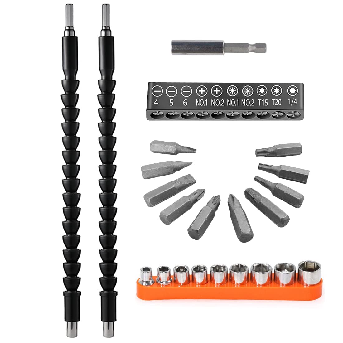 22 Pack Flexible Drill Bit Extension Set - Magnetic Hex Shaft Adapter for Screwdriver & Drive Shaft | Perfect for Tight Spaces & Hard-to-Reach Areas in DIY, Carpentry & Automotive Repair