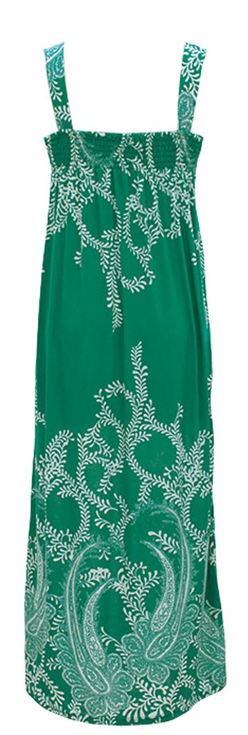 Women's Green Paisley Print Smocked Waist Surplice Maxi Dress - Flowy Summer Beach Dress for Vacations, Weddings & Boho Outfits (Size Small)