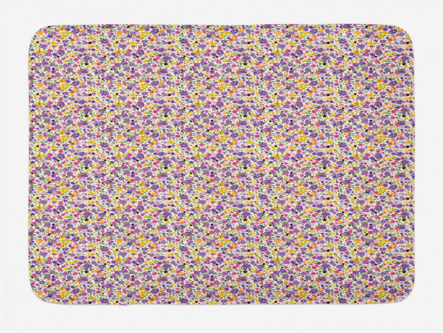 Ambesonne Non-Slip Floral Bath Mat - Soft Plush Bathroom Rug with Blooming Spring Flowers Design, 30.2