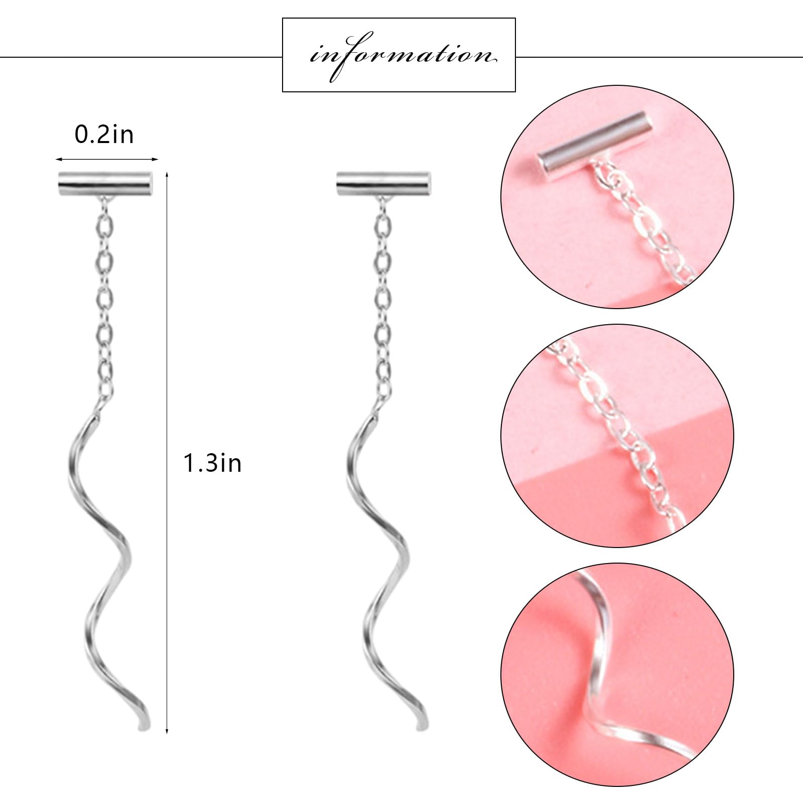 925 Sterling Silver Spiral Threader Earrings - Handmade Long Pull-Through Dangle Earrings for Women & Teens | Trendy Boho Jewelry Gift for Parties, Date Night & Everyday Wear