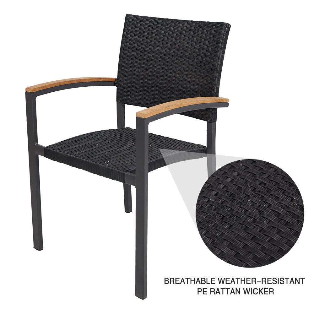 Doprticus 4-Piece Stackable Patio Dining Chairs Set with Armrests - Waterproof Rattan Furniture for Indoor & Outdoor Use - Perfect for Garden, Poolside, and Backyard Entertaining