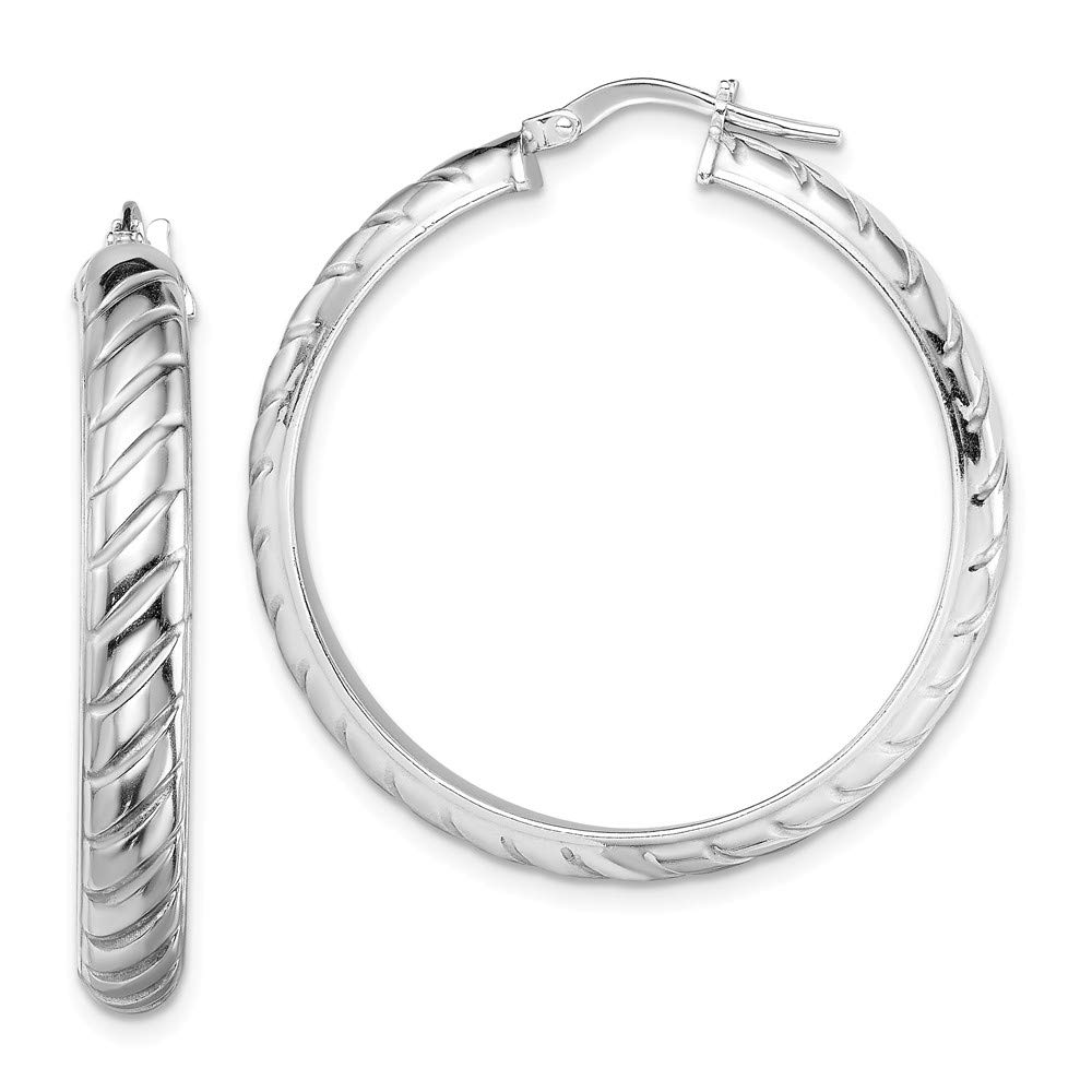 925 Sterling Silver Textured Hoop Earrings for Women - 5mm Tube, 36mm x 34mm - Hypoallergenic Dainty Jewelry for Everyday Wear, Gift Giving & Special Occasions