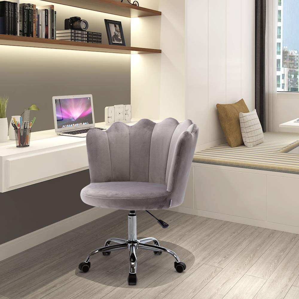 Modern Velvet Swivel Chair - Mid Century Upholstered Accent Chair with Adjustable Height, Velvet Desk Chair & Vanity Stool for Living Room, Bedroom, Home Office - Comfortable Leisure Armchair (Gray) | Perfect for Reading Nooks, Makeup Vanities & Small Space Decor