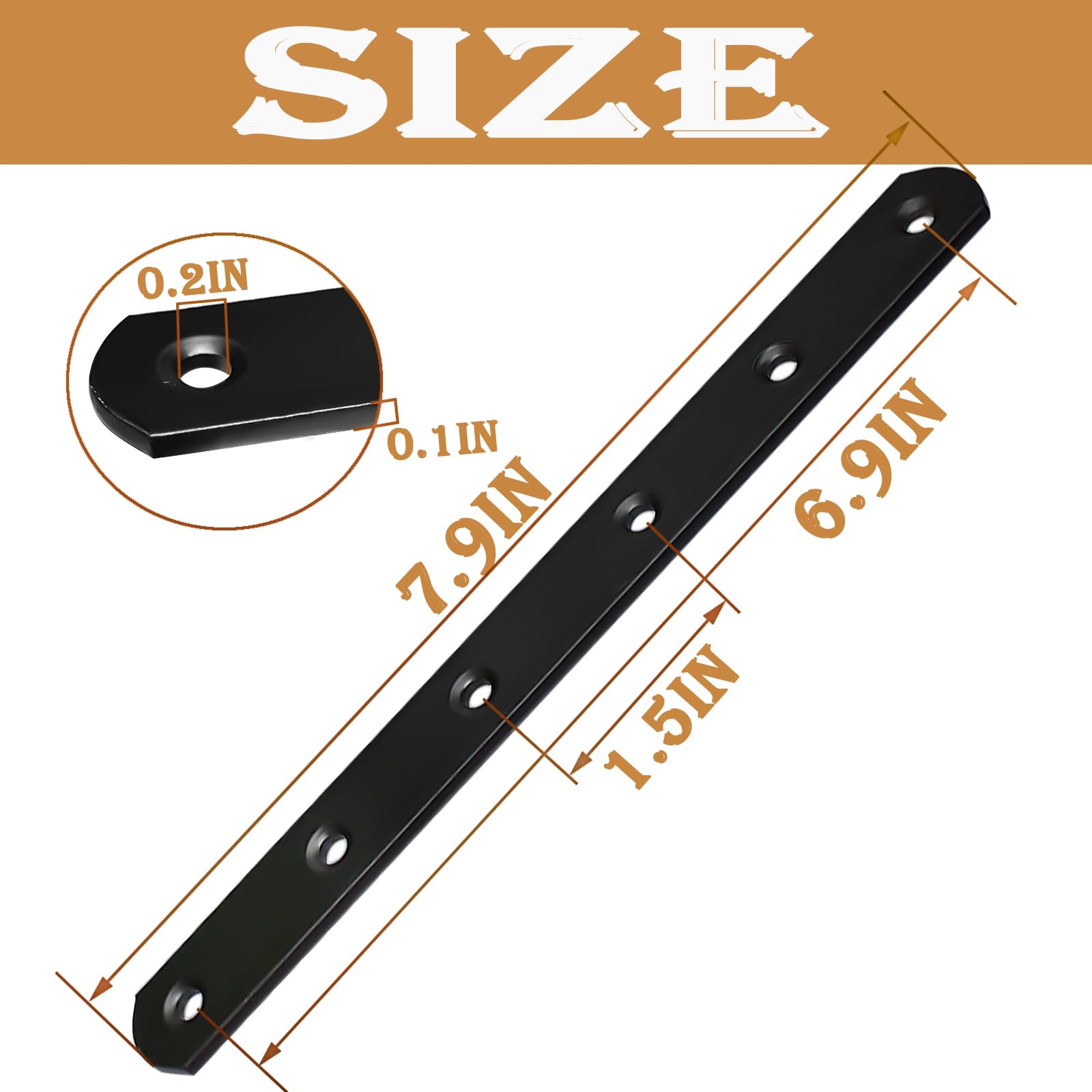 12 Pack Black 8-Inch (200mm) Heavy Duty Metal Straight Brackets - Mending Plates for Wood Fence, Bookcase, Cabinet & Furniture Repair - Durable Joining Plates for DIY Projects & Home Improvement