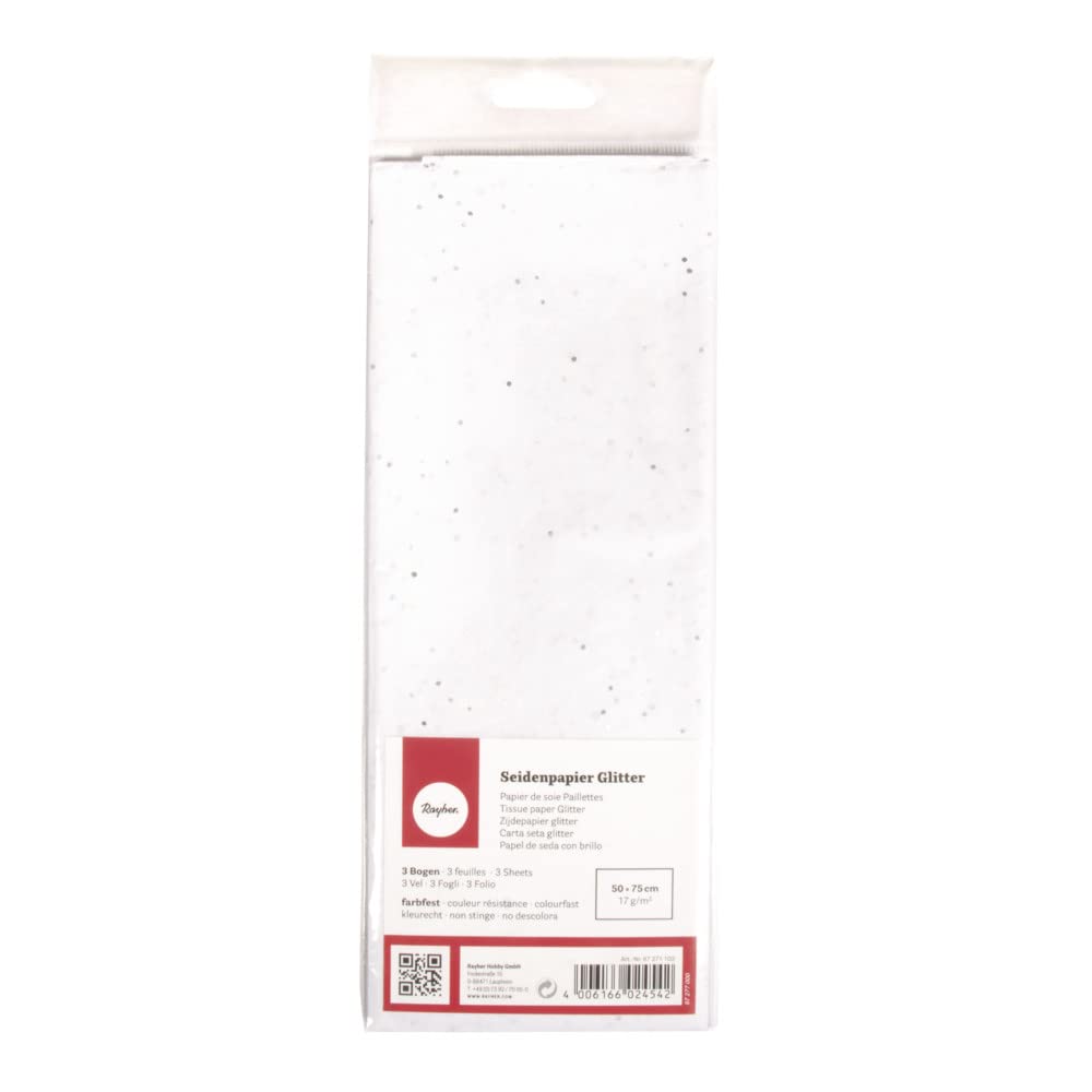 Rayher White Glitter Tissue Paper for Gift Wrapping, DIY Crafts, and Party Decorations | Premium Quality Decorative Paper for Scrapbooking, Origami, and Art Projects