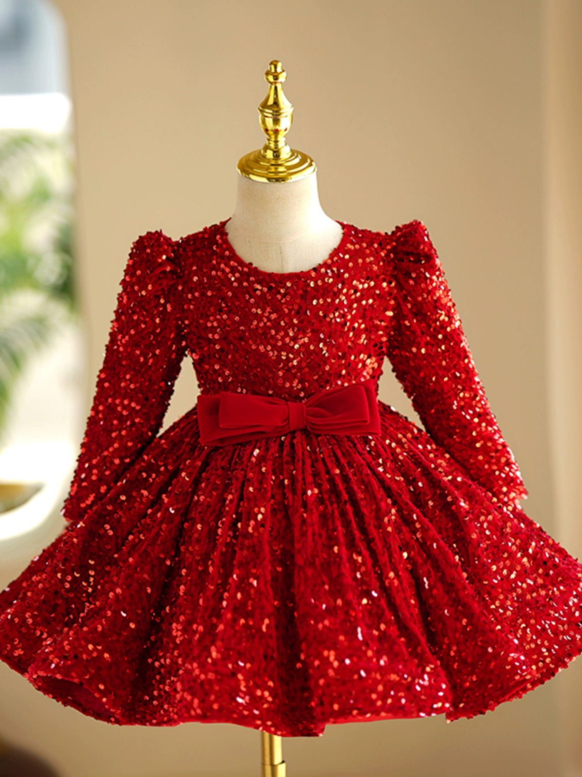Red Princess Round Tea Length Sequined Flower Girl Dress for Weddings, Pageants & Special Occasions - Elegant & Sparkly Formal Attire