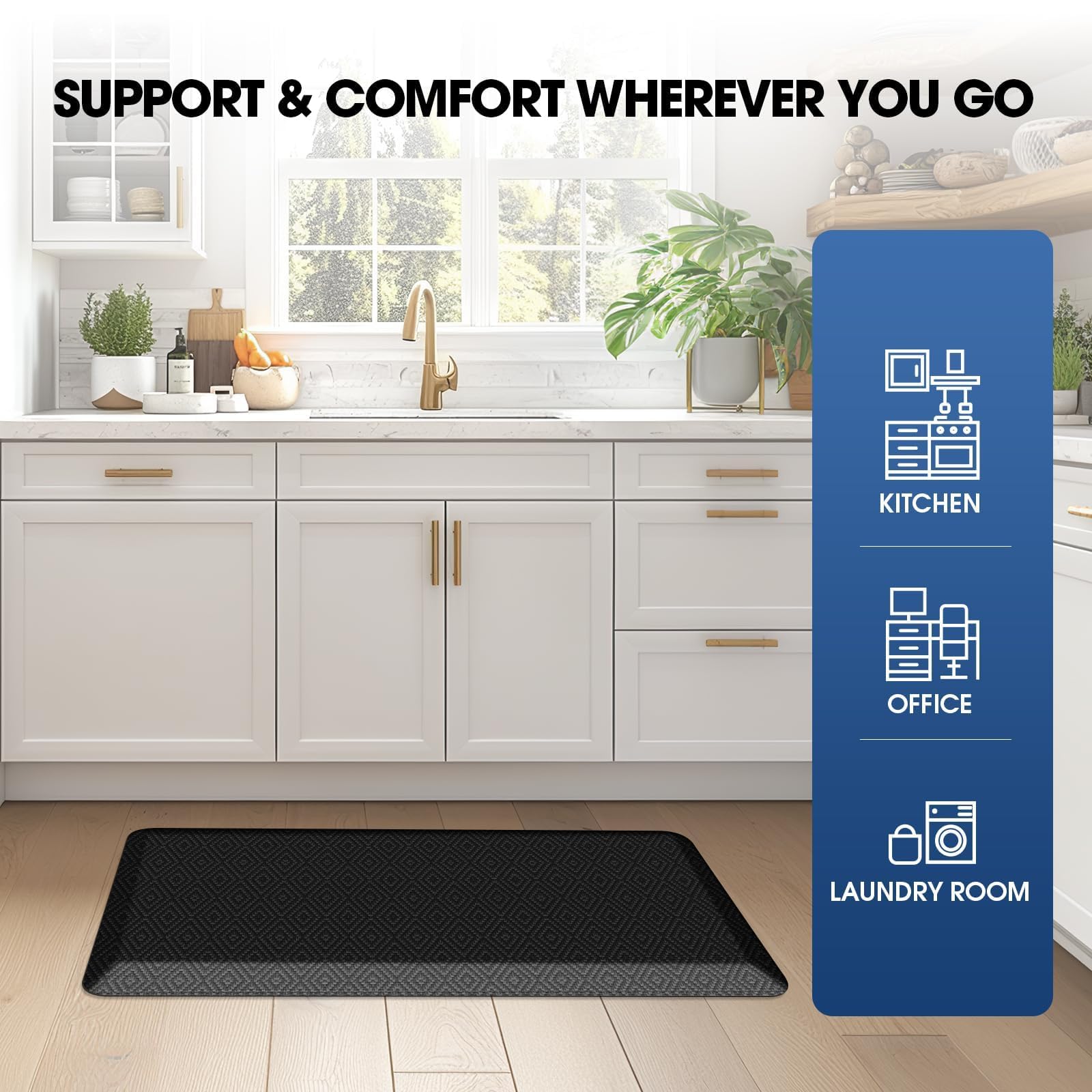 Mattitude Anti-Fatigue Kitchen Mat - Cushioned Non-Slip Waterproof Floor Rug for Standing Comfort - Perfect for Sink, Office, Laundry & Home Use (Black, 17.3x28 Inches)