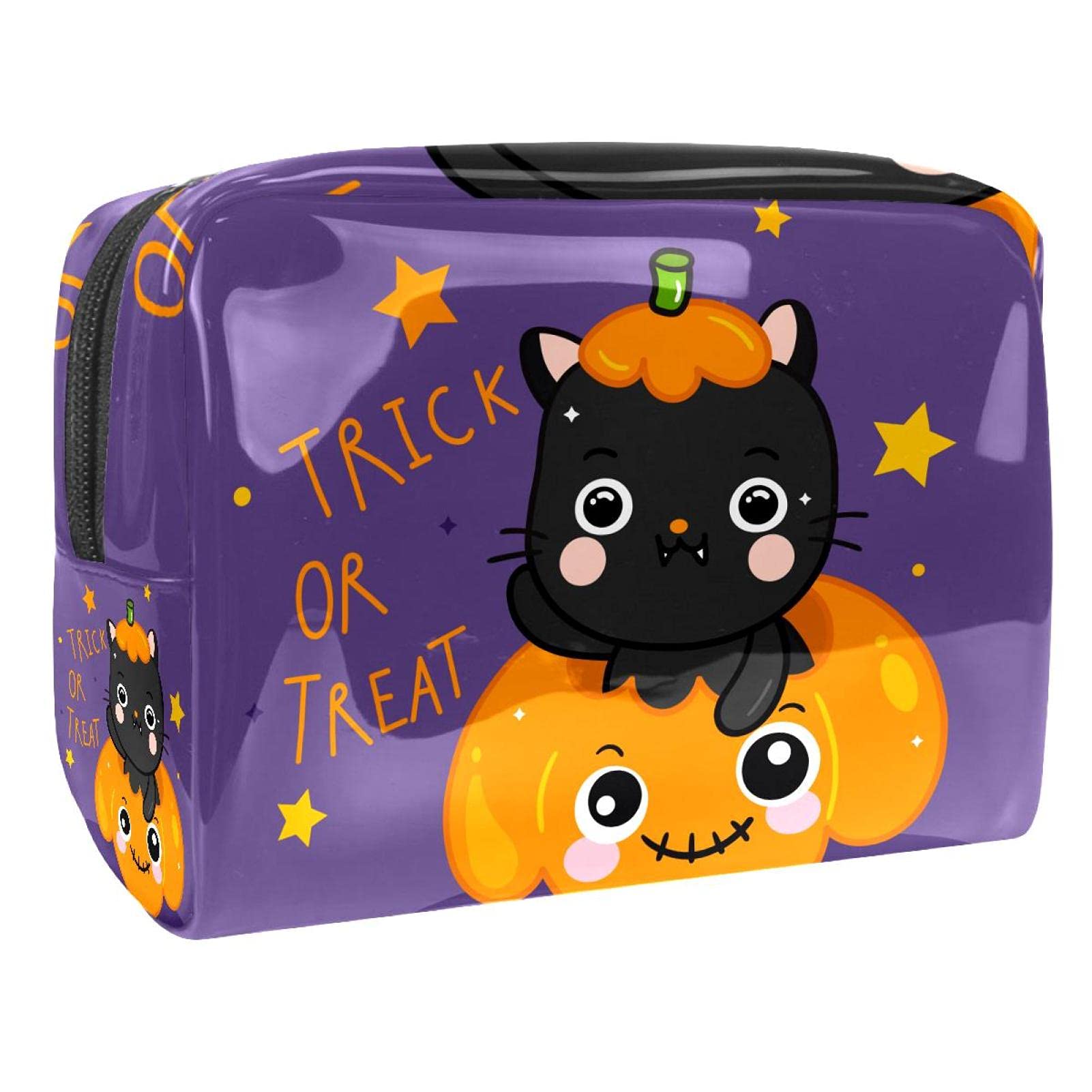 Halloween Cat Pumpkin Cosmetic Bag - Cute Waterproof Makeup Pouch for Women, Fashion Travel Toiletry Organizer, Roomy Gift for Girls | Perfect for Halloween Parties, Travel & Daily Makeup Storage