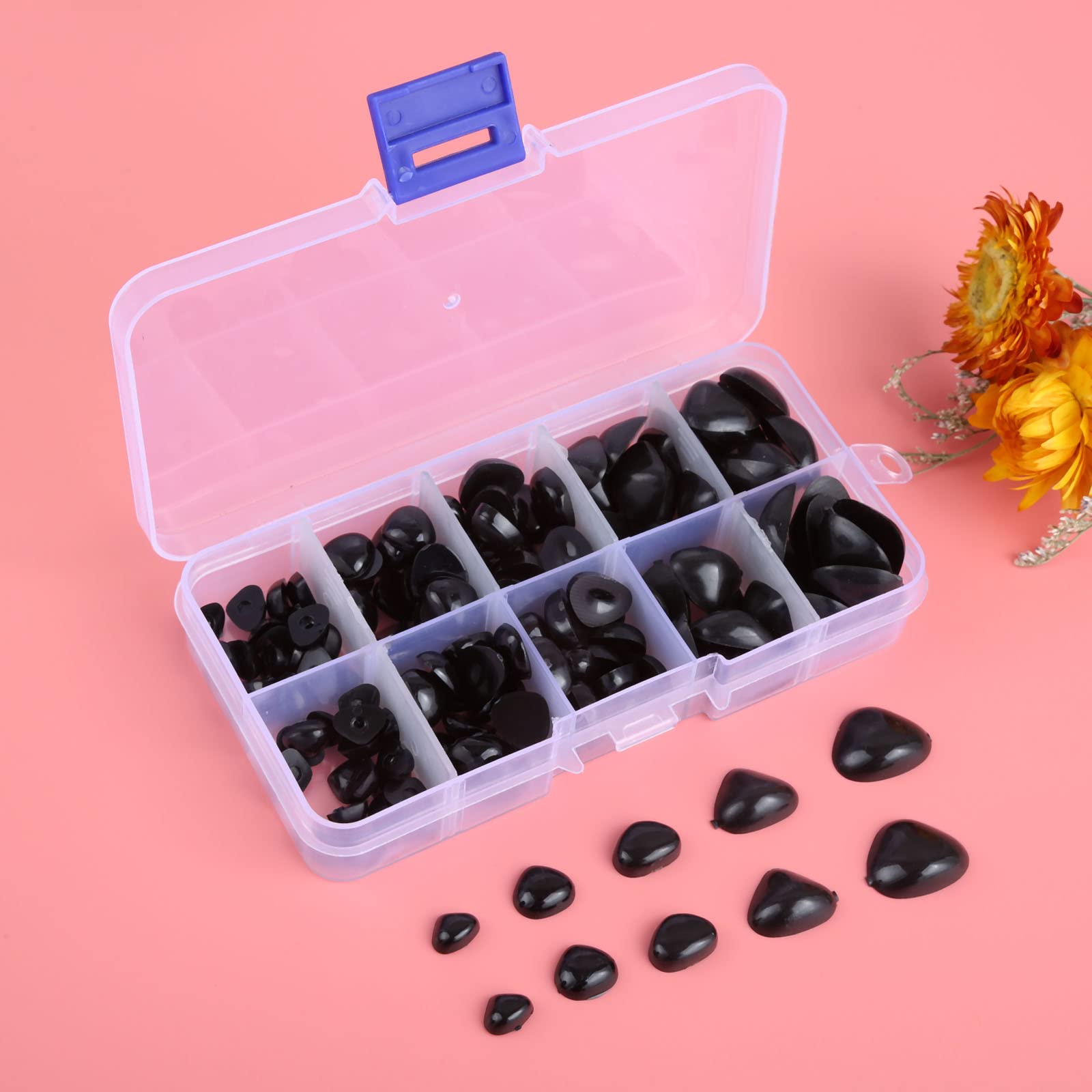 Yetaha 150PCS Plastic Nose for Stuffed Animals - 5 Sizes Craft Triangle Noses for DIY Plush Toys, Bears, Dogs & Puppets - Black - Perfect for Handmade Dolls, Sewing Projects & Toy Repair