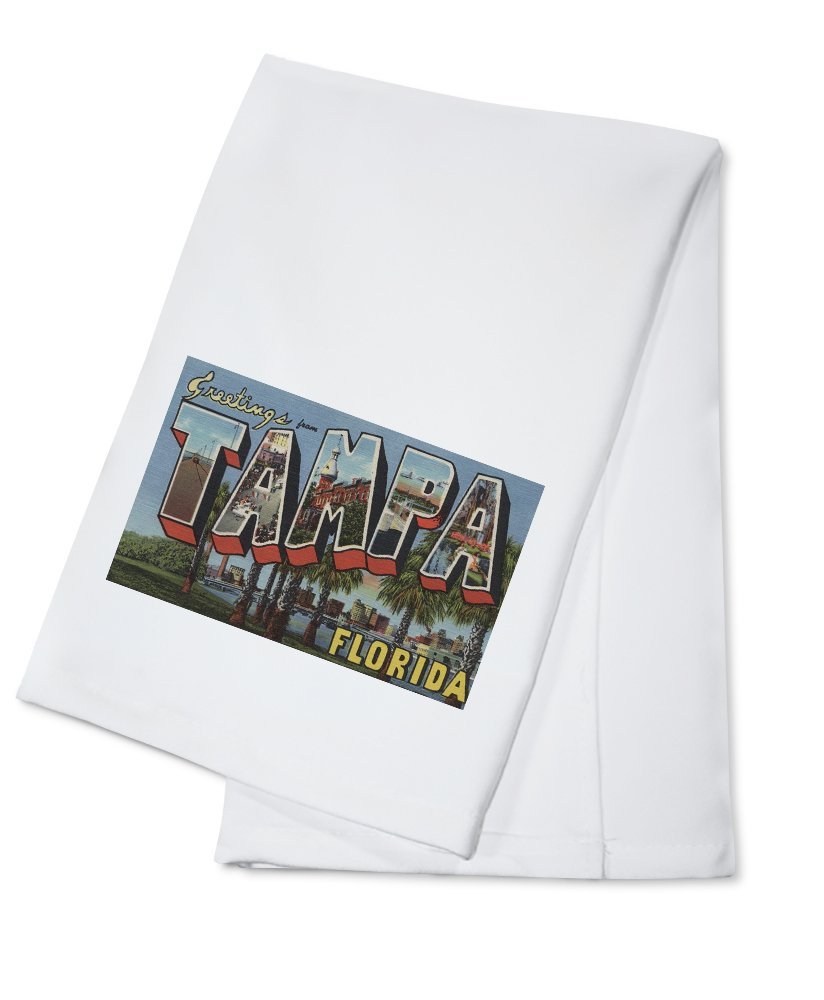 Vintage Halftone Tampa Florida Large Letter Scenes Cotton Tea Towel - 100% Cotton Decorative Hand Towel for Kitchen, Home Decor & Gift Giving - Perfect for Dish Drying, Wall Art, and Farmhouse Style Decor