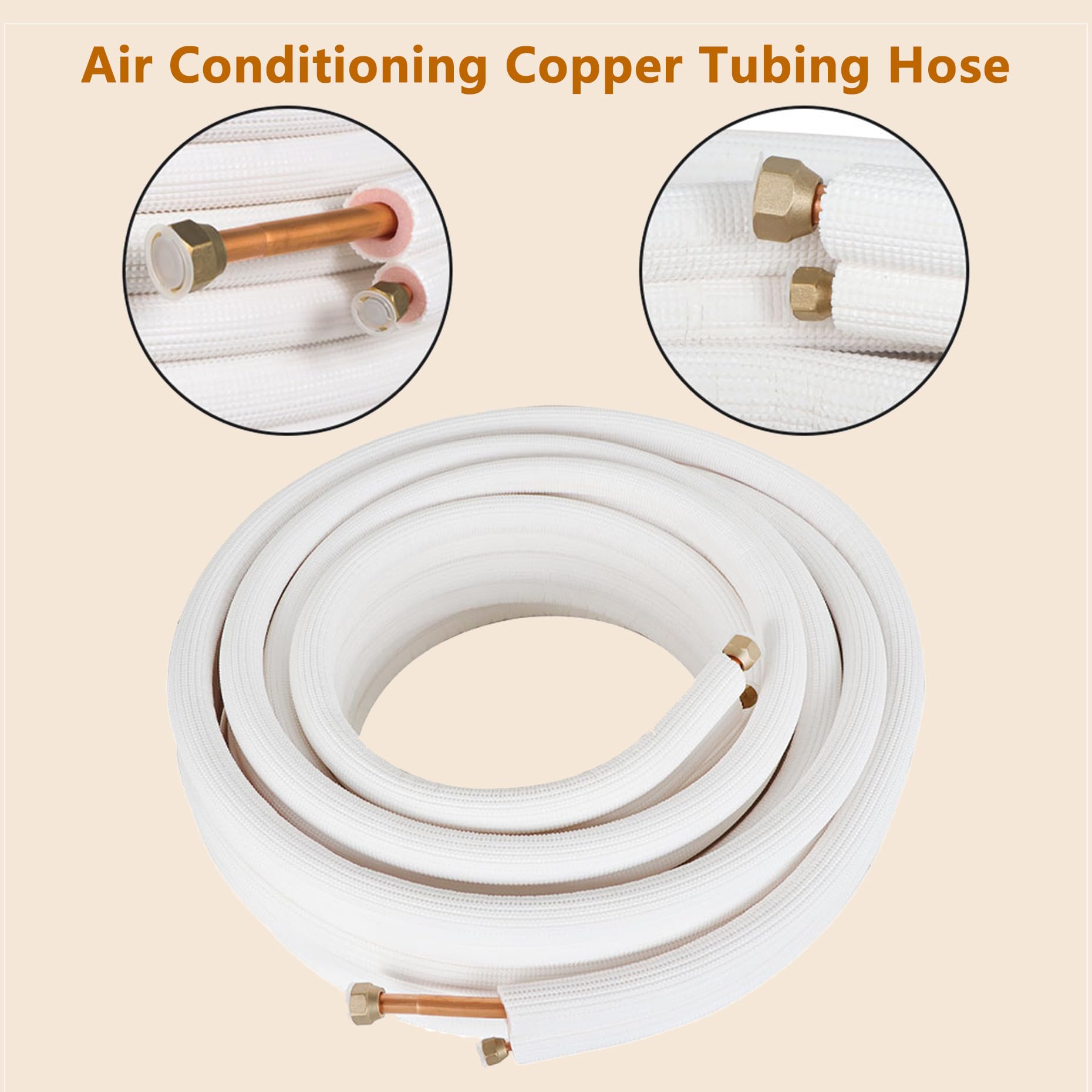 50FT 1/4 Inch & 1/2 Inch Insulated AC Copper Tubing Hose Extension - Flexible Refrigerant Line for Mini Split Air Conditioner - Perfect for HVAC Installation, Repair, and DIY Projects
