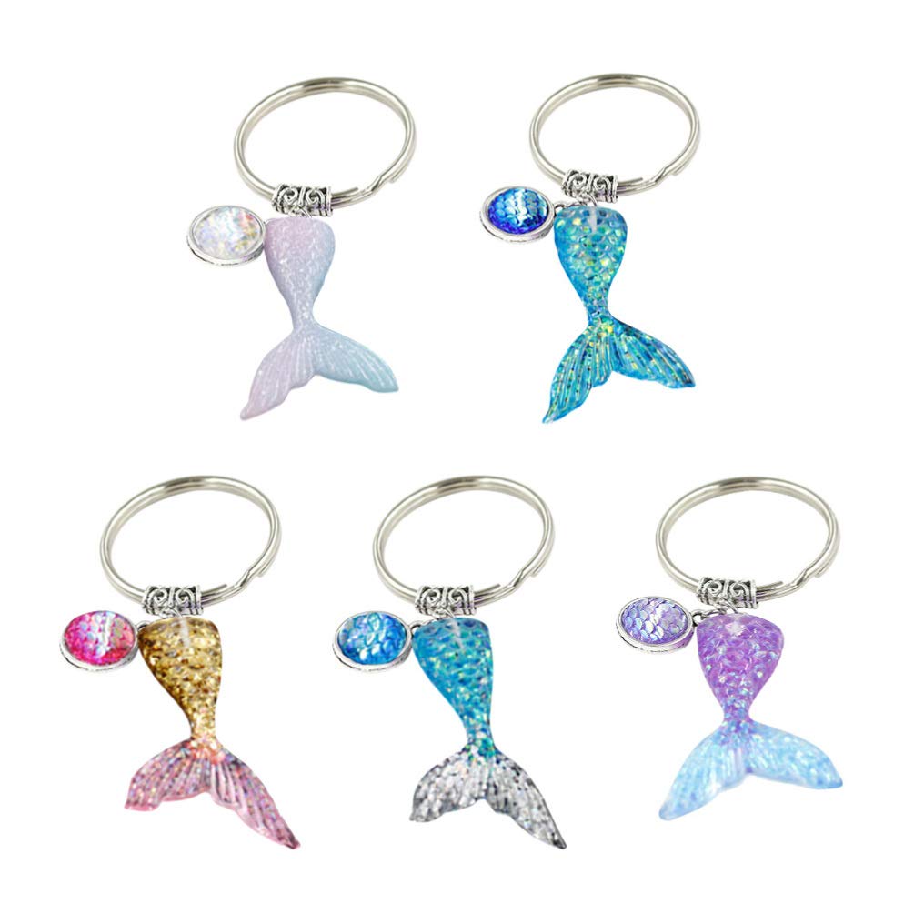 Healifty 5 Pack Glitter Animal Keychains for Kids & Women - Cute Fish Tail Key Rings for Backpacks, Handbags, School Bags and Purses - Perfect Gift for Girls and Teens