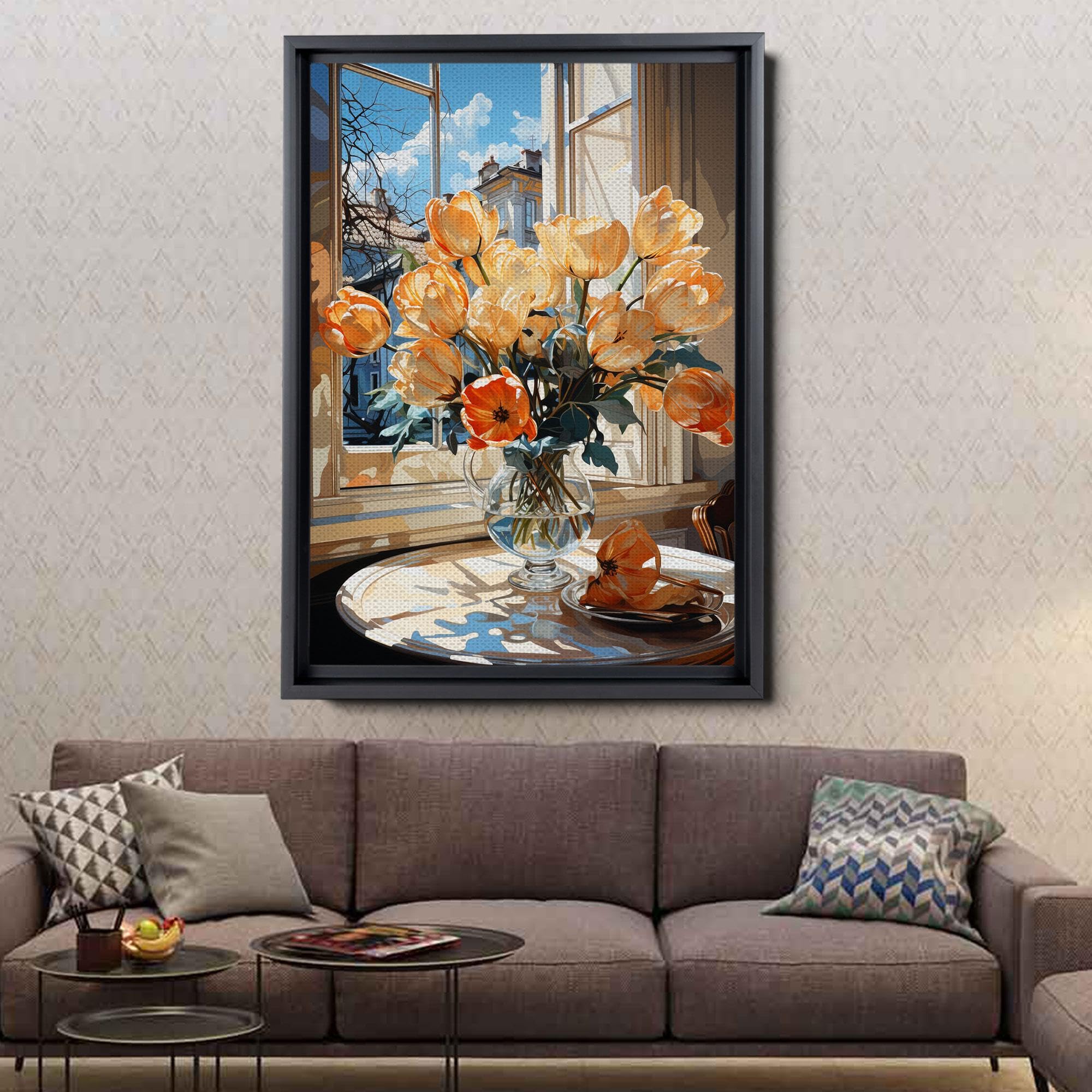 Signed 'Tulips' Abstract Modern Ceramic Vase Art - Gouache & Giclee Print on Premium Paper - Unframed Wall Decor for Living Room, Bedroom & Office