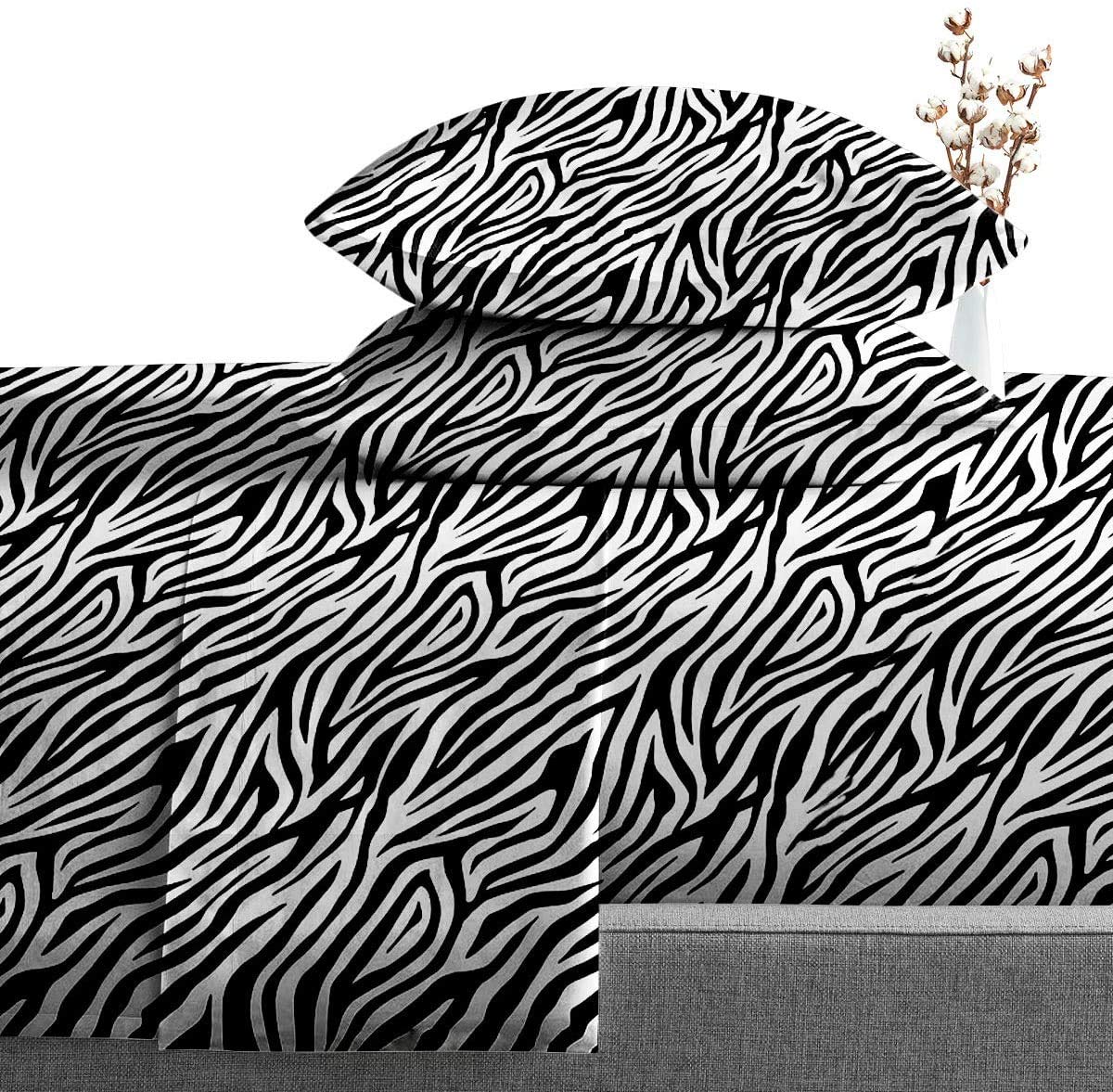 Luxury 600-Thread-Count Zebra Print California King Sheet Set - 100% Egyptian Cotton, Super Soft, Cooling & Breathable - 4-Piece Deep Pocket Bedding for 12