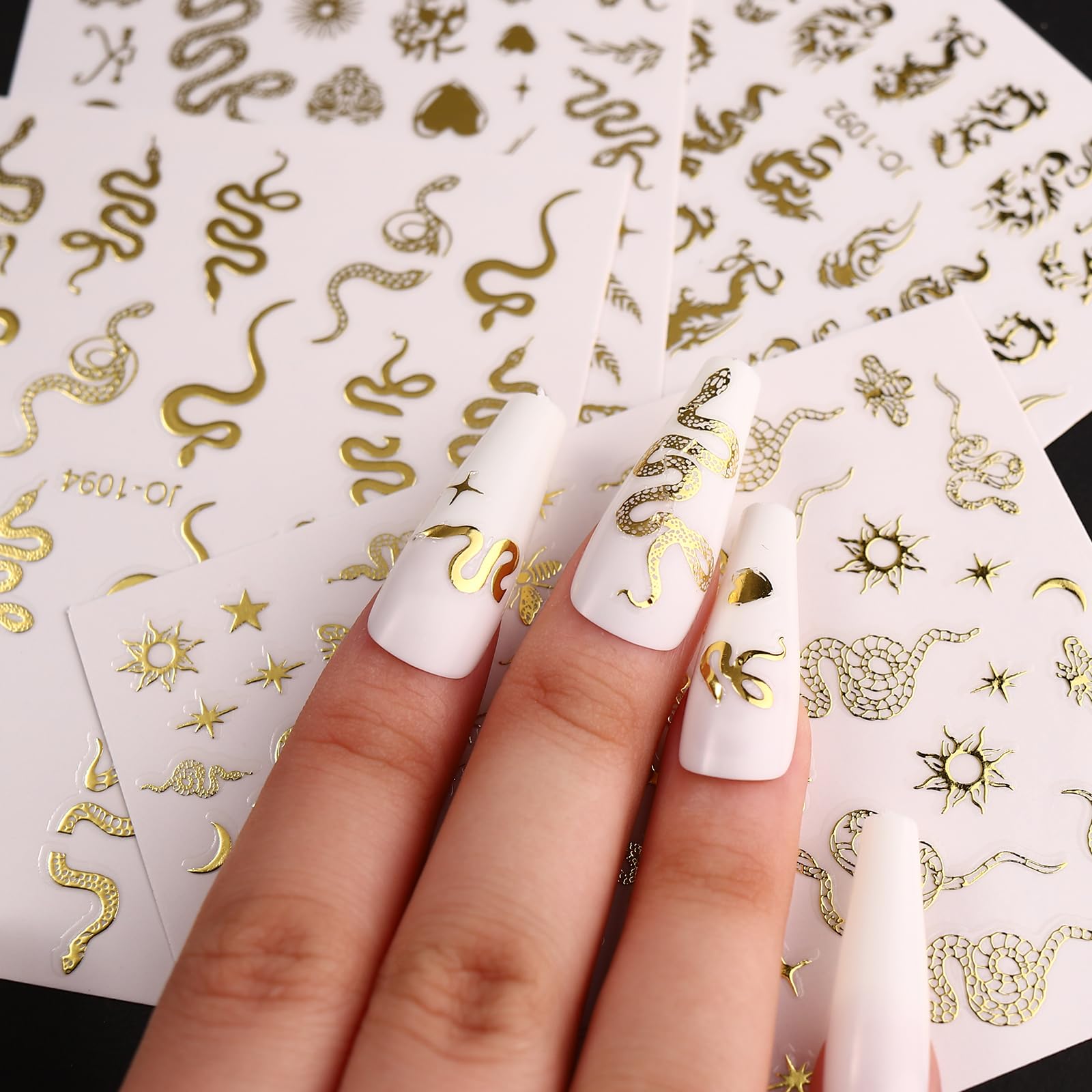 3D Gold Snake Nail Stickers - Luxury Holographic Designs for Women | Party & Wedding Nail Art