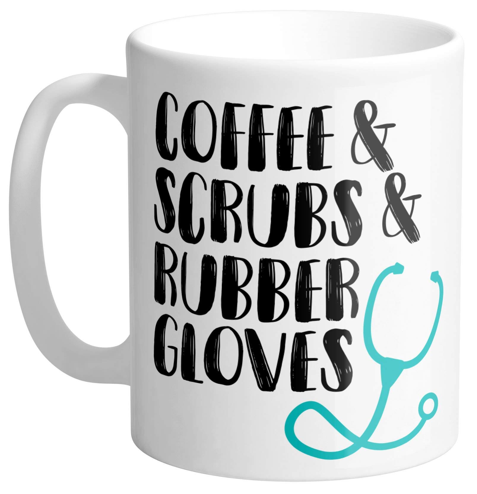Organic Coffee Body Scrub Exfoliator & Rubber Cleaning Gloves Set with 11oz Insulated Coffee Mug - Perfect for Spa Day, Deep Cleaning & Morning Brews