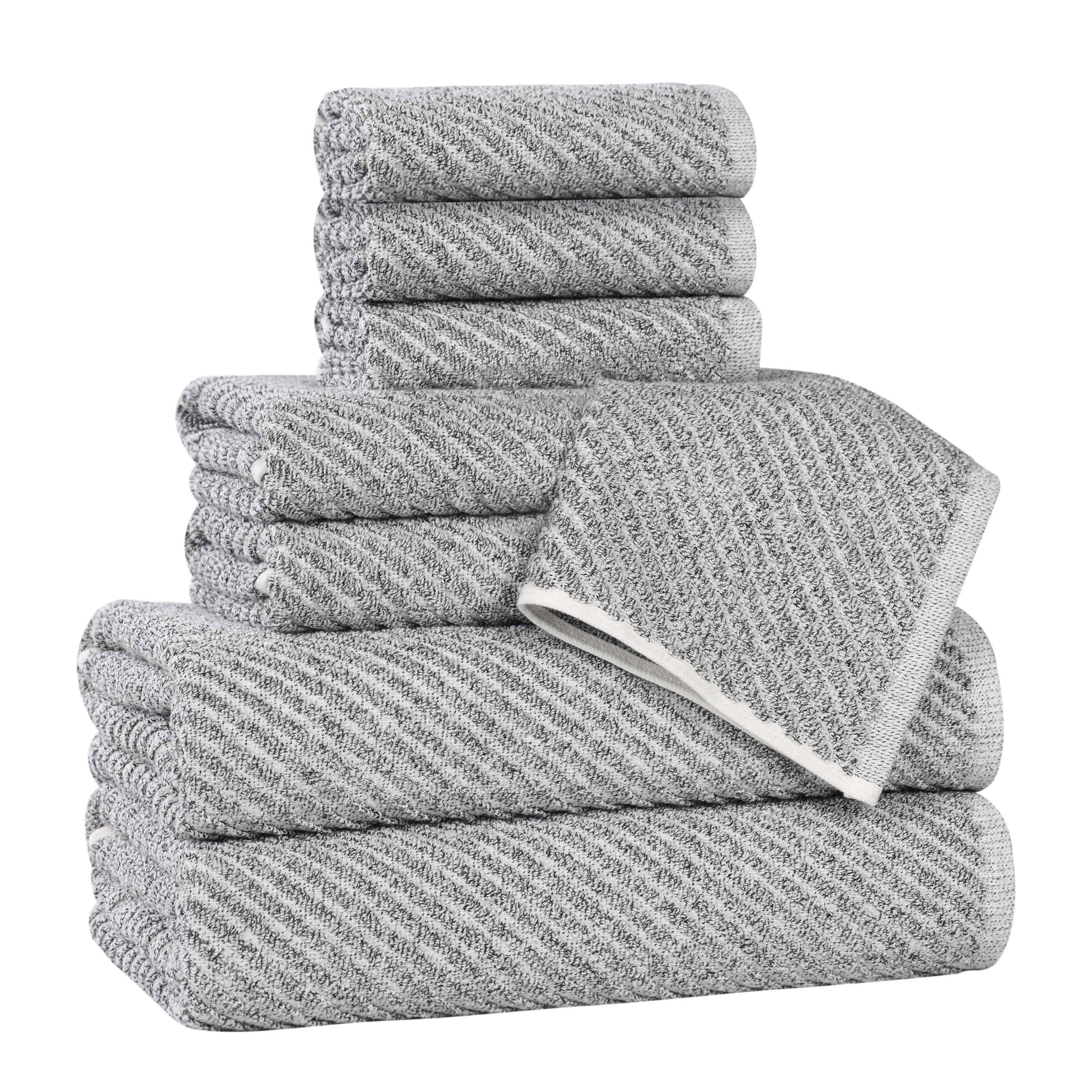 Amelia 8-Piece Cotton Blend Towel Set - Medium Weight Diagonal Stripes for Bathroom, Spa & Guest Use