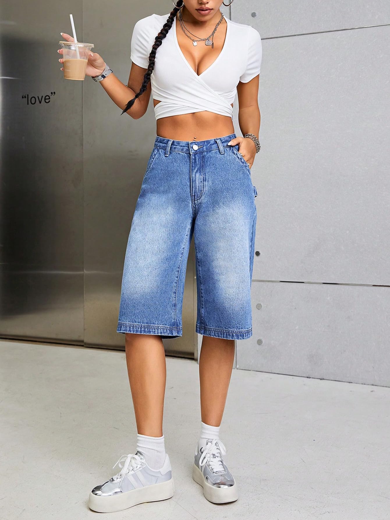 Milumia Women's Loose Low Waist Denim Wide Leg Bermuda Shorts - Comfortable Casual Summer Jeans for Streetwear & Vacation Outfits