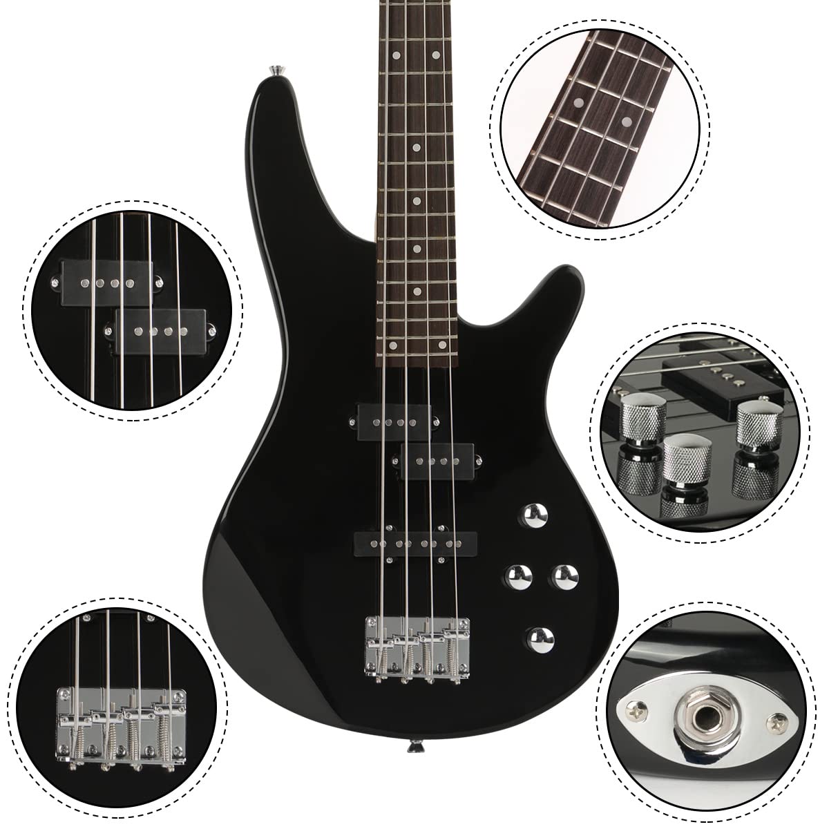 **4-String Electric Bass Guitar Full Size P Bass Beginner Kit with Gig Bag, Strap & Cable - Perfect for Beginners, Practice & Live Performances (Black)**