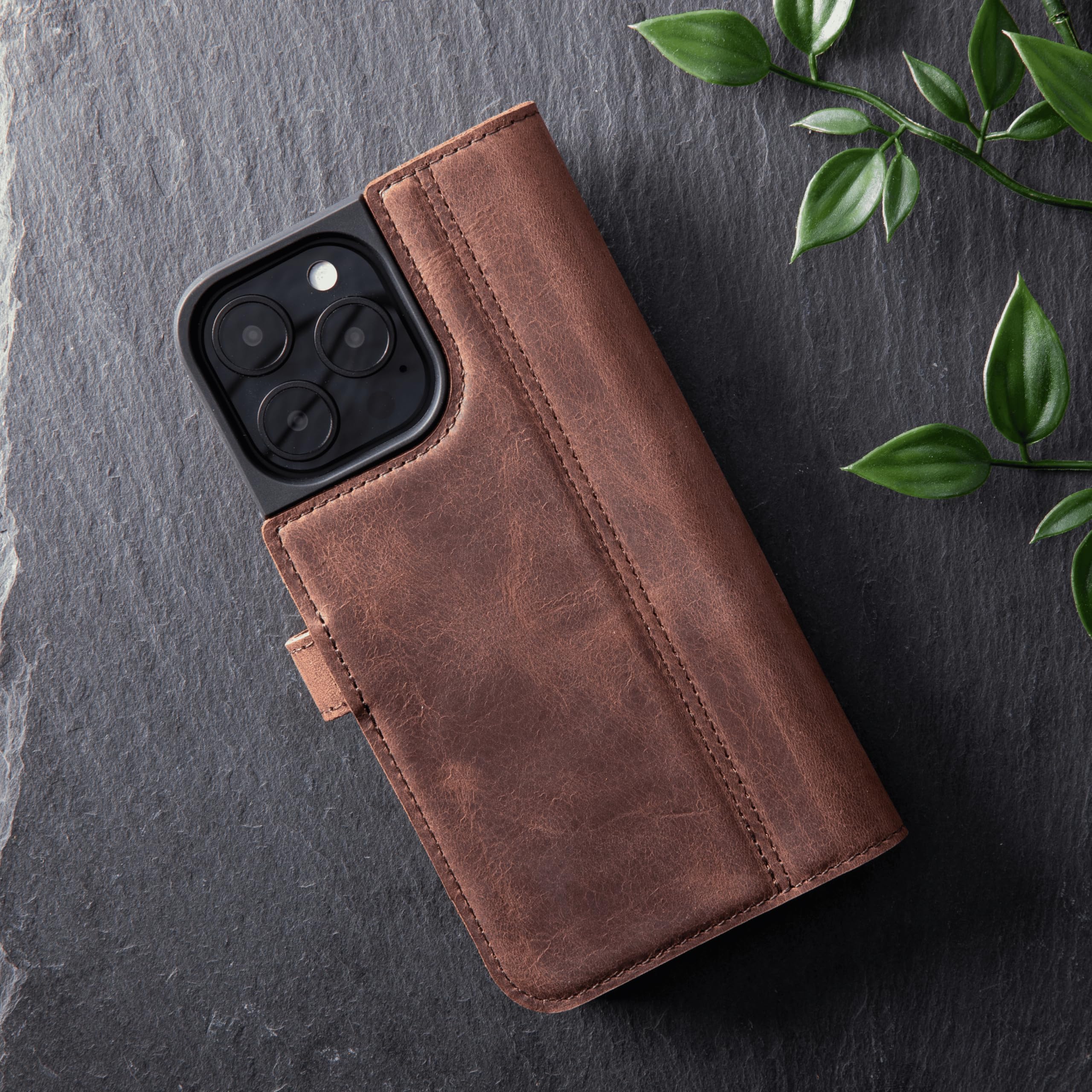 Premium Genuine Leather Wallet Case for iPhone 16 Pro Max - Slim Flip Folio Cover with Card Slots & Kickstand - RFID Protection - Perfect for Business, Travel & Daily Use (Brown)