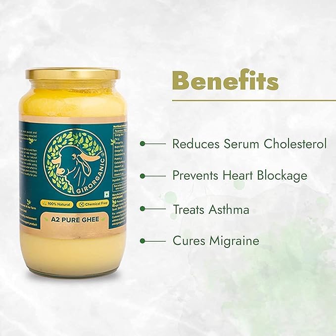 Organic Grass-Fed A2 Ghee Clarified Butter by Girorganic - Unsalted Pure Gir Cow Ghee - Lactose-Free, Pasture-Raised - 32oz Jar (Pack of 2) - Perfect for Keto, Paleo & Ayurvedic Cooking, Baking & Coffee Bulletproofing