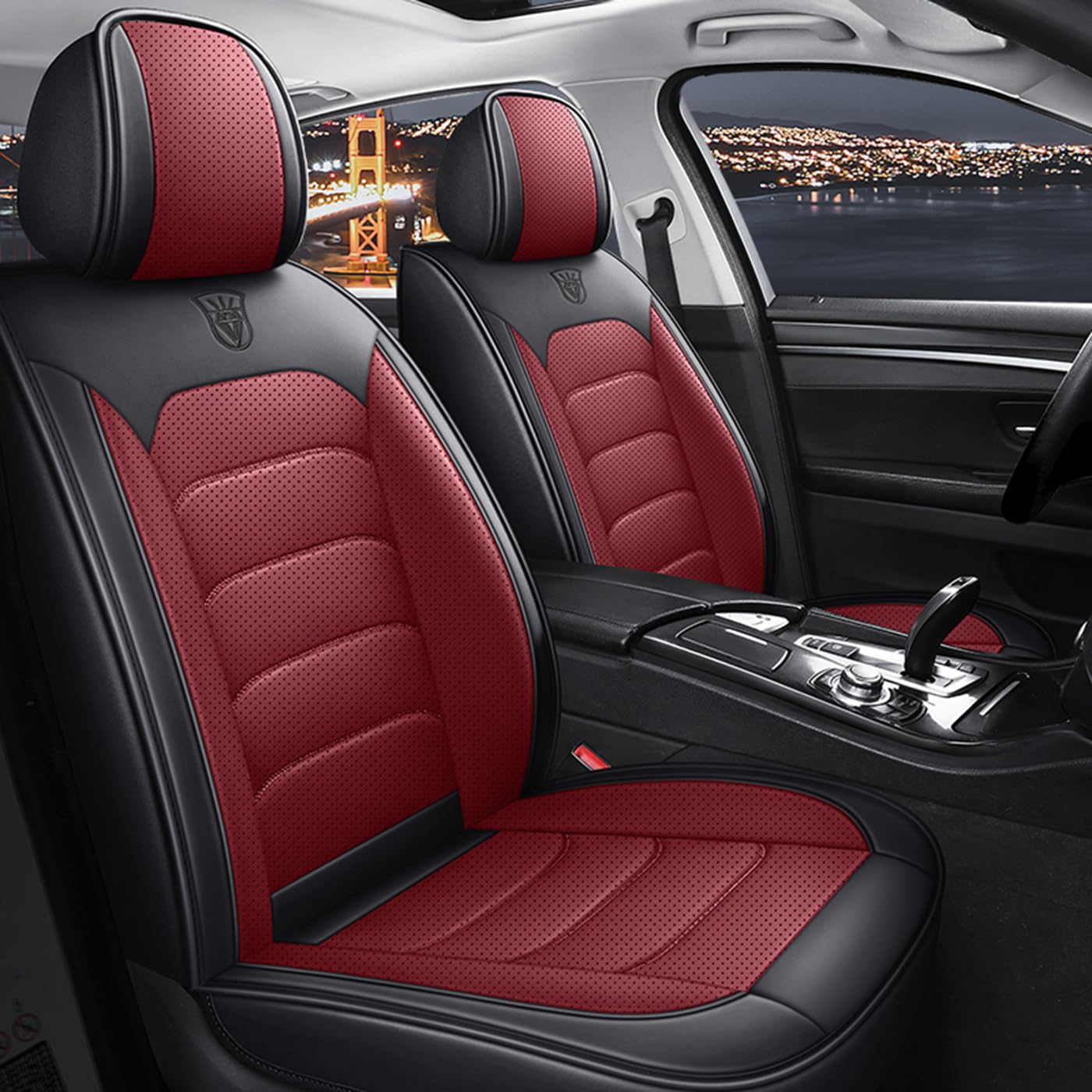 Universal 5-Seat Car Seat Covers - Premium Nappa Leather, Super Breathable & All-Season Use with 3D Foam Back Support & Storage Bags (Black/Red) - Perfect for SUVs, Sedans & Family Road Trips
