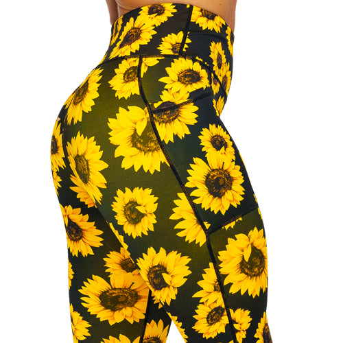 Sunflower Print High Waist Yoga Leggings for Women - Comfortable Workout Pants for Running, Gym & Lounge Wear