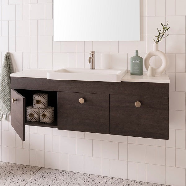 ADP Glacier Pro Semi Recessed Bathroom Vanity Set with Solid Surface Top - 24 Inch Modern Slim Cabinet for Small Spaces, Perfect for Powder Rooms and Guest Bathrooms