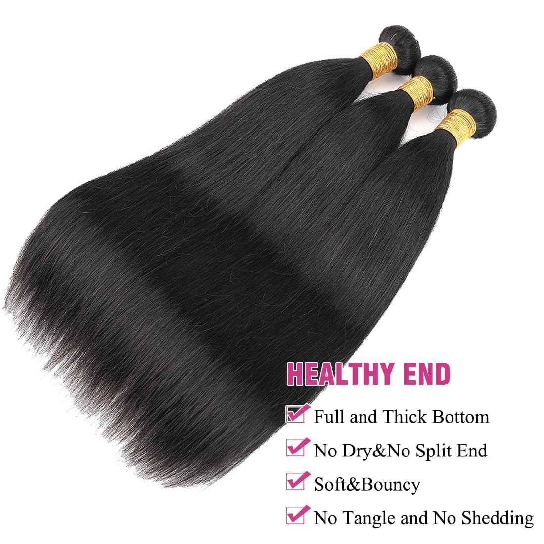 Brazilian Virgin Human Hair Bundle 12A Grade 28 Inch Straight Unprocessed 100% Natural Black Hair Extensions for Quick Weave - Perfect for Daily Styling, Salon Use & Special Occasions