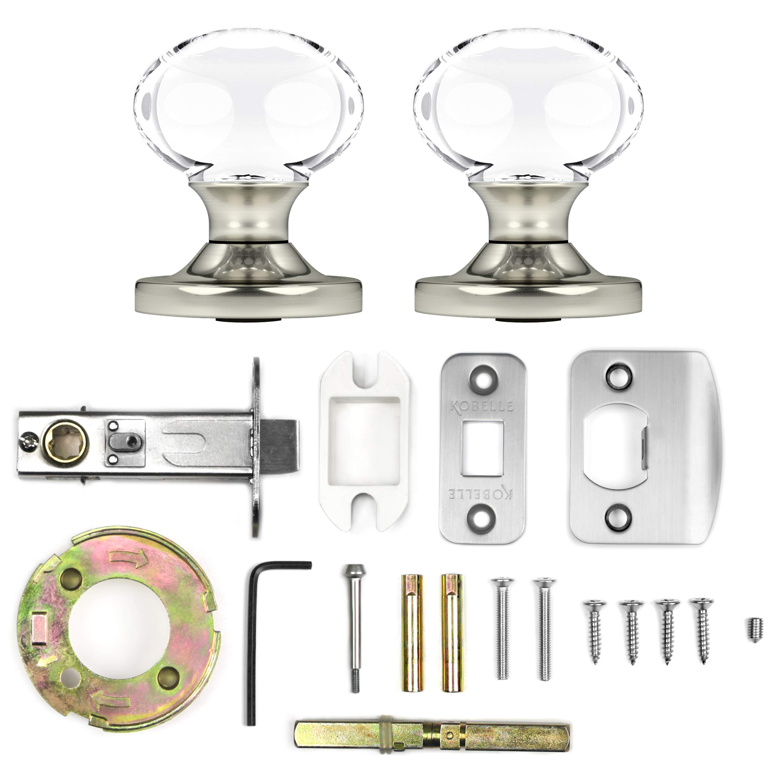 (8 Pack) Privacy Oval Egg Crystal Door Knobs - Satin Nickel Finish with Round Rosette - Perfect for Bedroom, Bathroom & Closet Doors