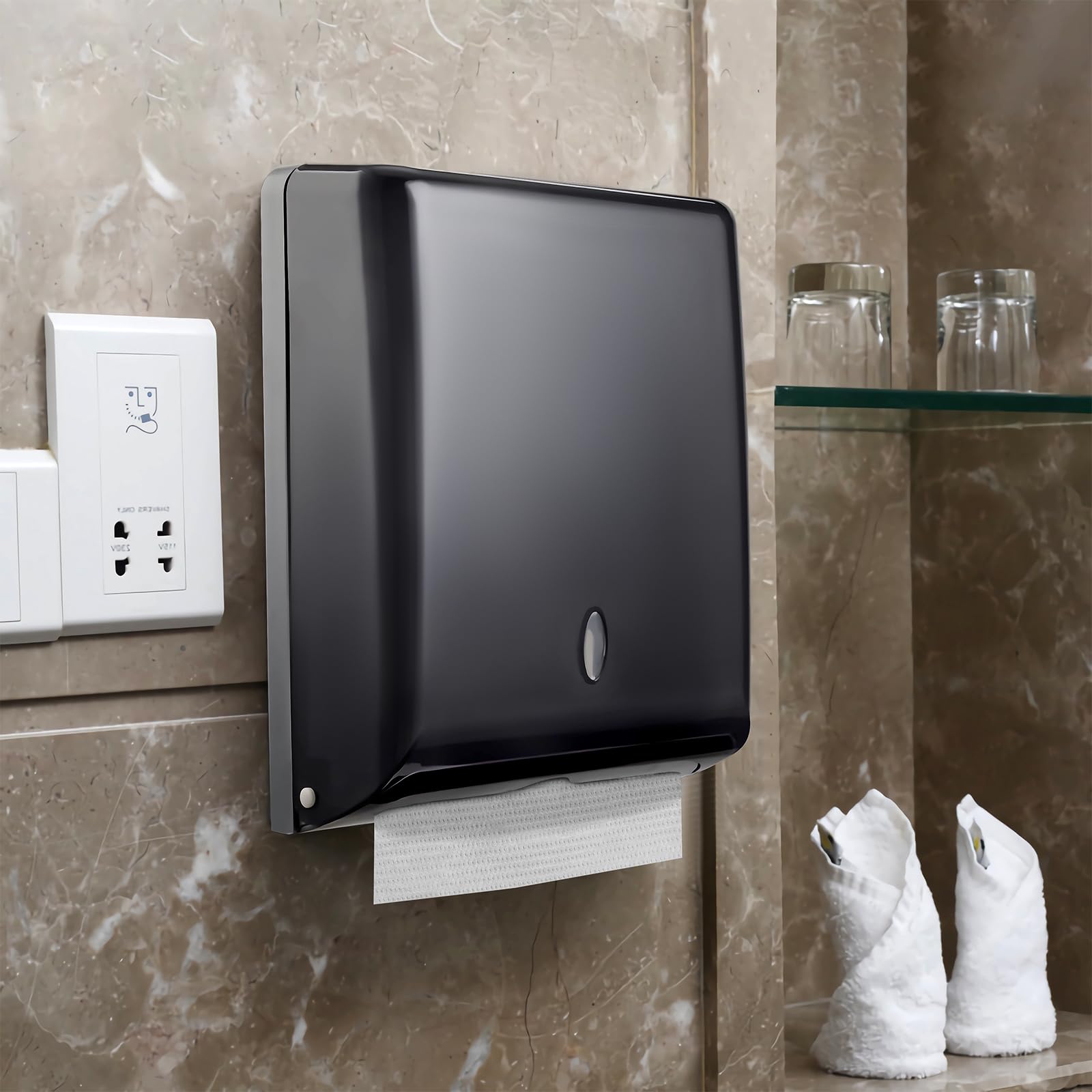 Commercial Wall Mount Paper Towel Dispenser for Multifold/Trifold/C-Fold Towels - Heavy Duty Hand Paper Holder for Bathroom, Restroom, Office & Kitchen (500 Sheets Capacity, Black) - Ideal for High-Traffic Areas & Hygienic Hand Drying