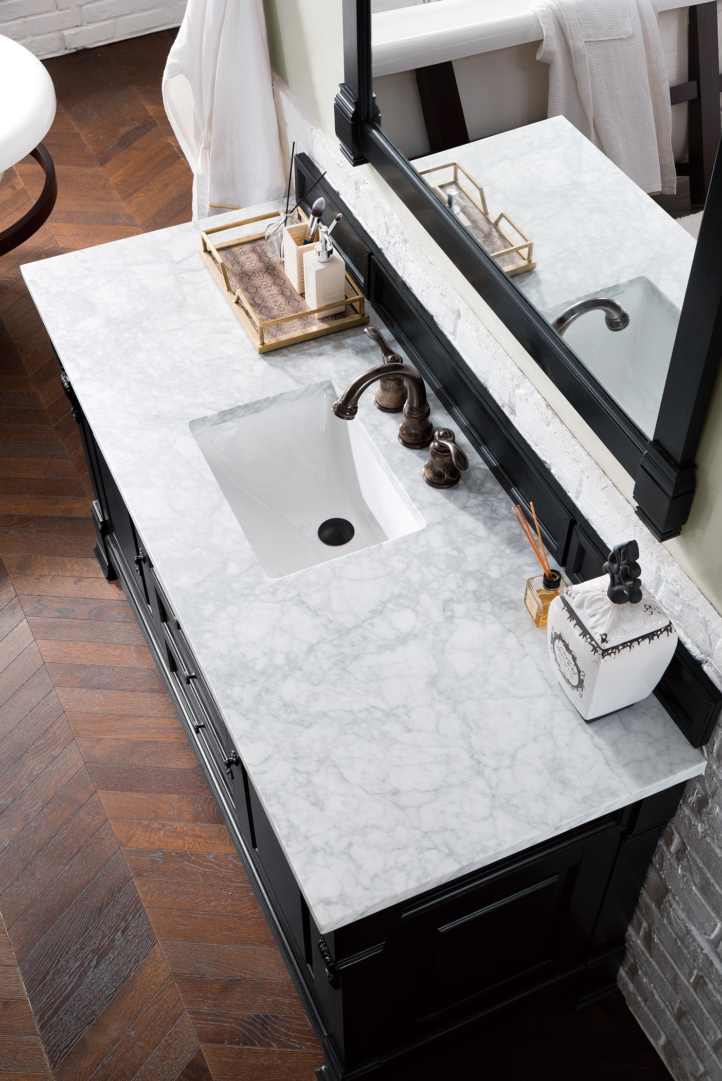 Brookfield 60 Inch Single Bathroom Vanity with Antique Black Finish & 3CM Carrara Marble Top - Perfect for Modern Farmhouse, Coastal, or Traditional Bathroom Designs