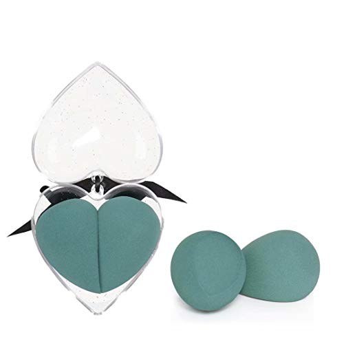 VMAE 2-Piece Beauty Blender Set - Professional Makeup Sponge for Flawless Foundation, Concealer & Powder Application - Heart Shaped Pack - Works for Both Dry & Wet Use (Green) - Perfect for Everyday Makeup & Travel Touch-Ups