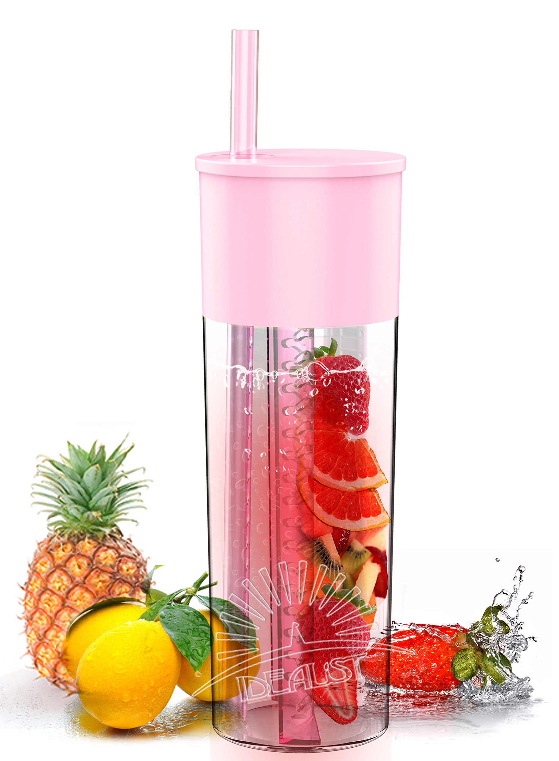 24oz Fruit Infuser Water Bottle with Straw - Leakproof BPA-Free Insulated Tumbler for Gym, Office & Outdoor Activities | Pink