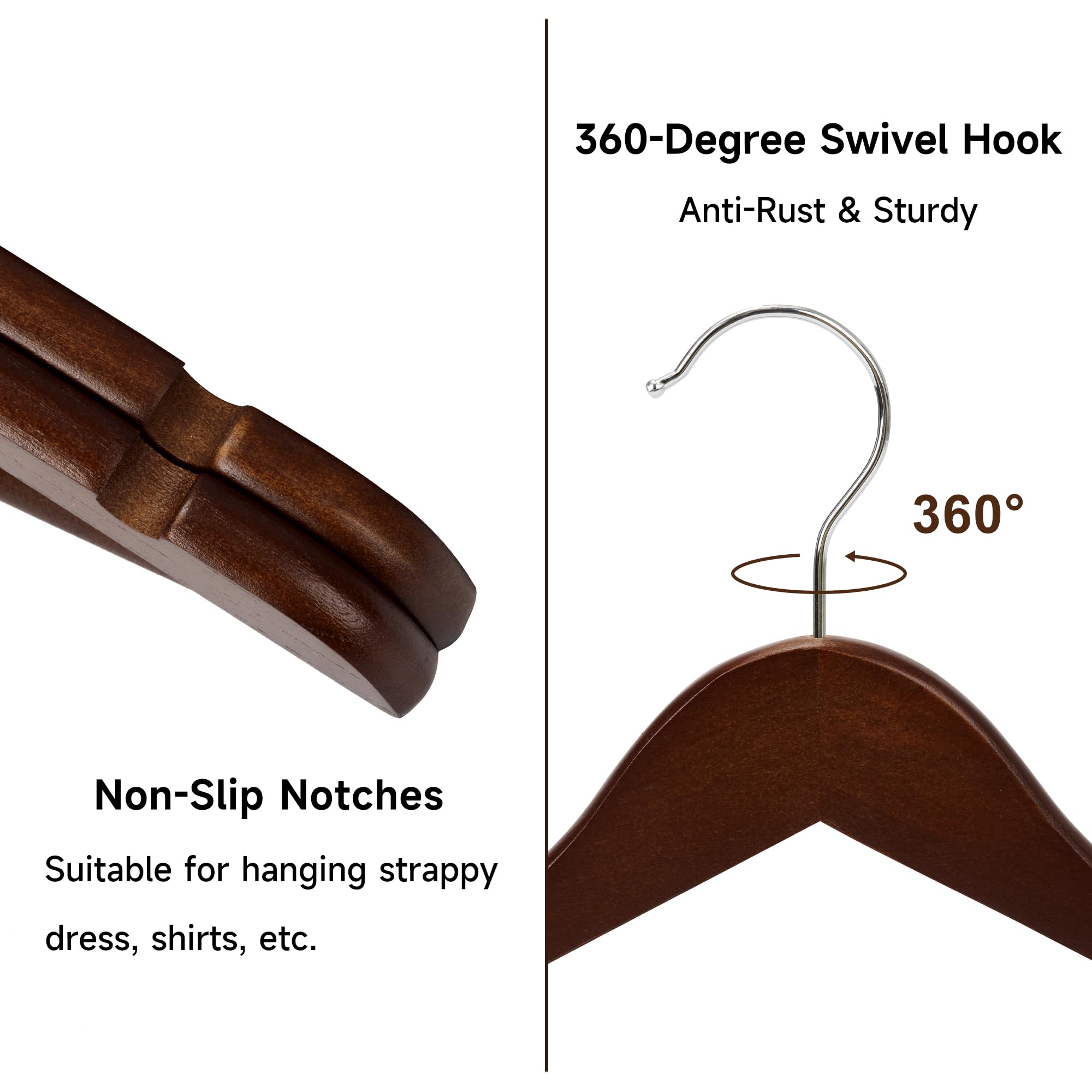 Premium Wooden Clothes Hangers 20-Pack - Natural Walnut Finish for Coats, Shirts, Jackets, Pants & Suits - Space-Saving Closet Organization for Home, Office & Retail Stores