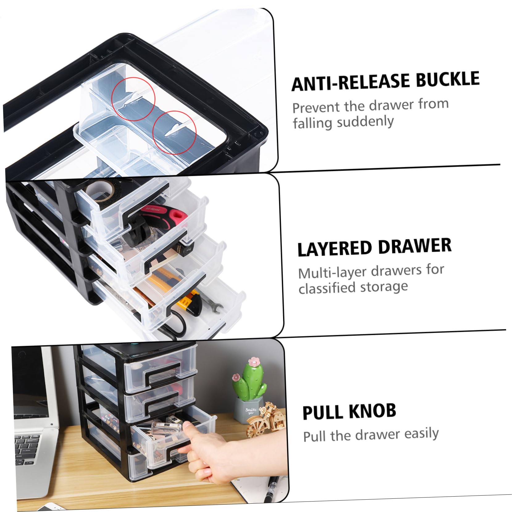 BESPORTBLE 3-Tier Portable Drawer Organizer - Clear Plastic Storage Tote with Wheels for Closet, Bedroom, Bathroom | Perfect for Makeup, Jewelry, Office Supplies & Small Item Organization