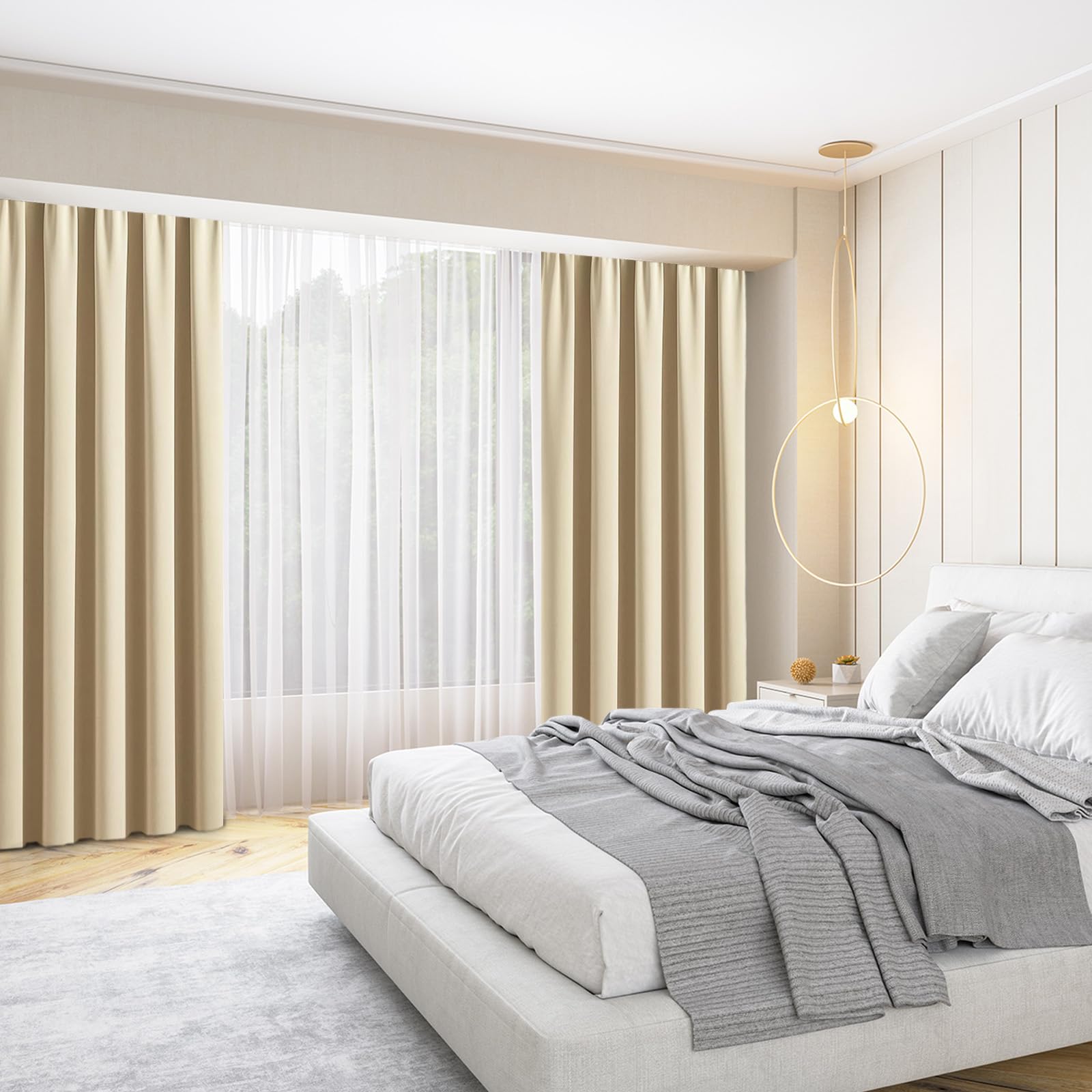 Blackout Curtains for Small Windows - Thermal Insulated Room Darkening Drapes with Rod Pocket, Light Beige (52x45 Inch, Set of 2 Panels) - Perfect for Bedroom, Living Room & Home Theater Light Control
