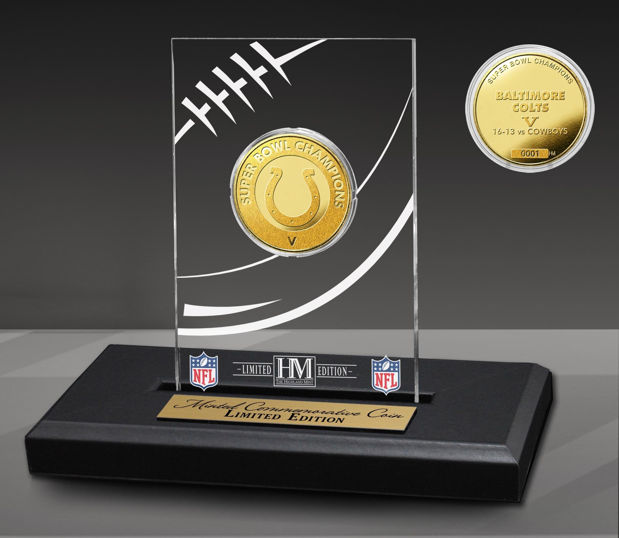 Baltimore Colts Super Bowl Champions Commemorative Gold Coin with Acrylic Display Case - Perfect for Sports Memorabilia Collectors and NFL Fans Gift Ideas