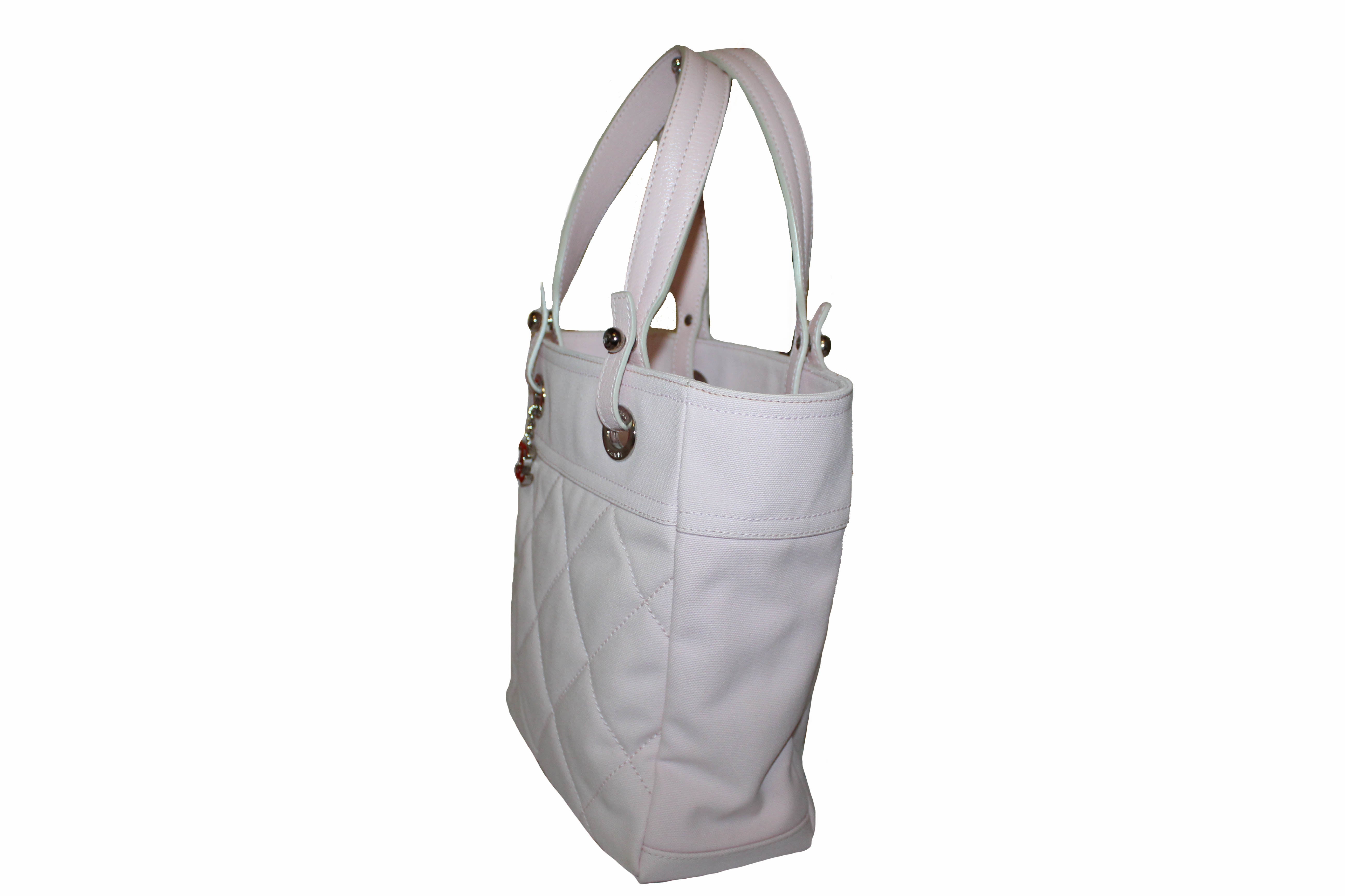 Authentic Chanel Pink Biarritz Canvas Leather Tote Bag for Women - Luxury Designer Handbag for Work, Travel & Everyday Use