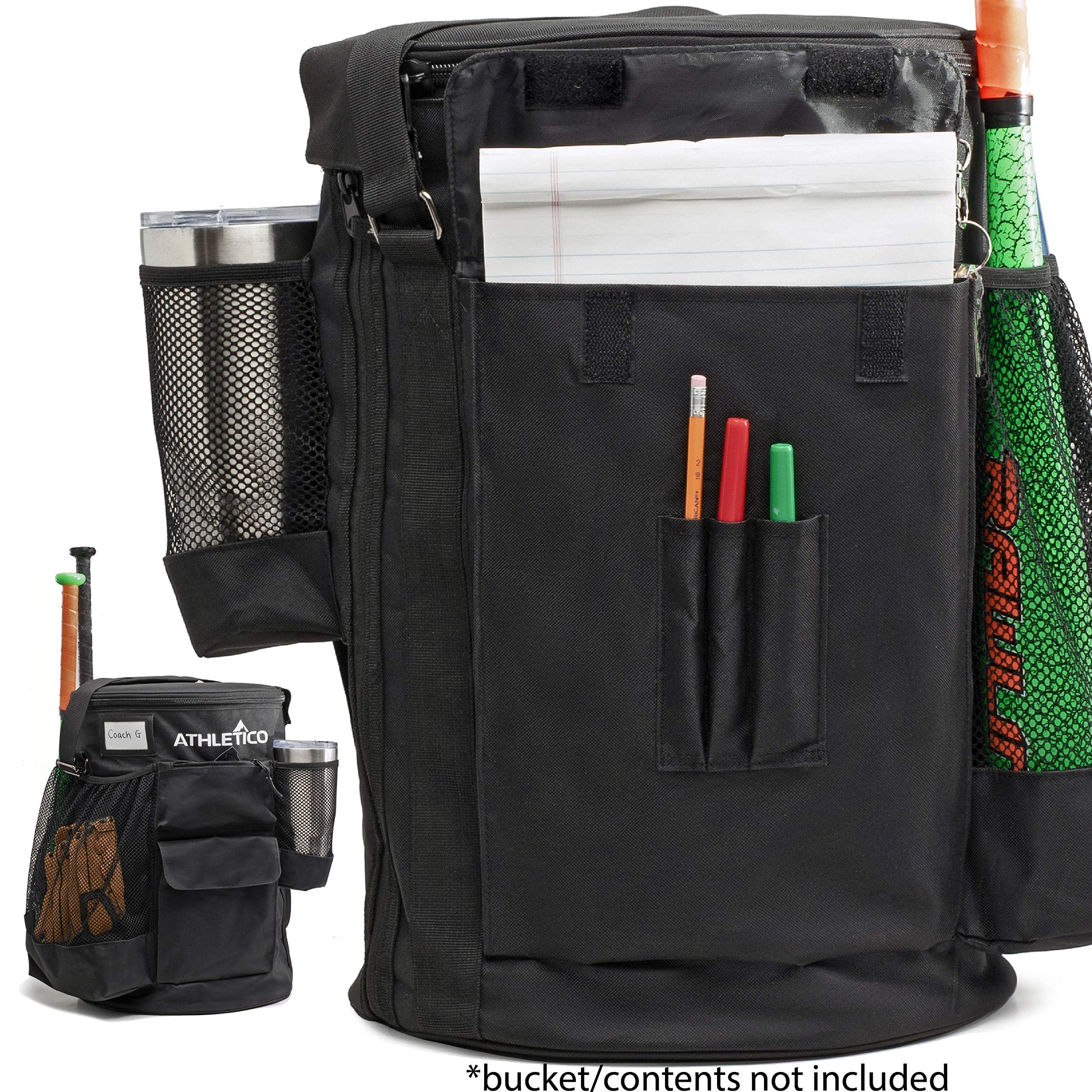 Athletico Baseball Bucket Cover Organizer - Padded Seat Baseball Bucket Bag for Equipment Storage | Durable Black Baseball Gear Organizer for Dugout, Practice & Games